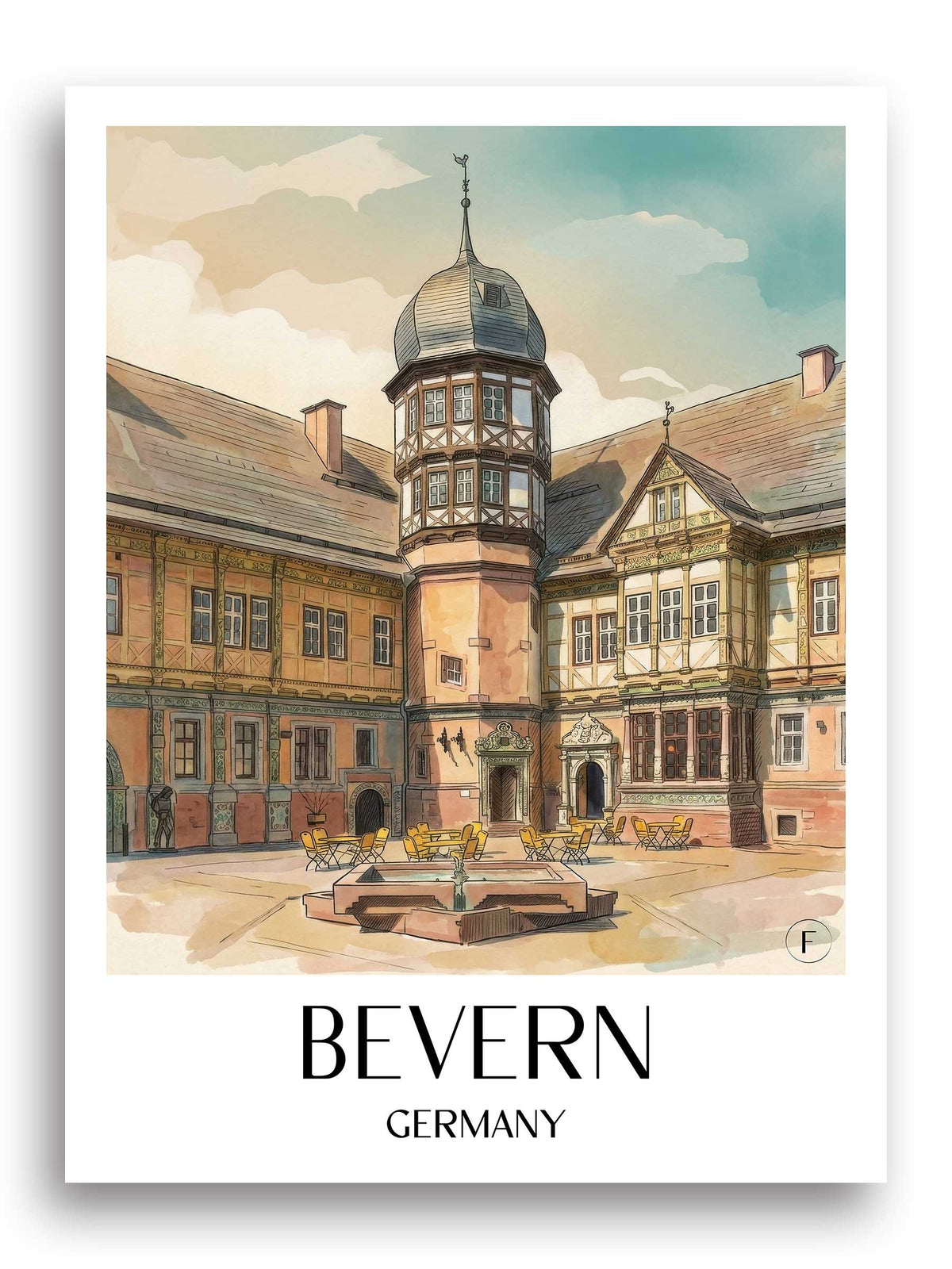 Bevern Poster - Niedersachsen - Deutschland Kunstdruck - Aquarell von A4 bis A1 - favplace