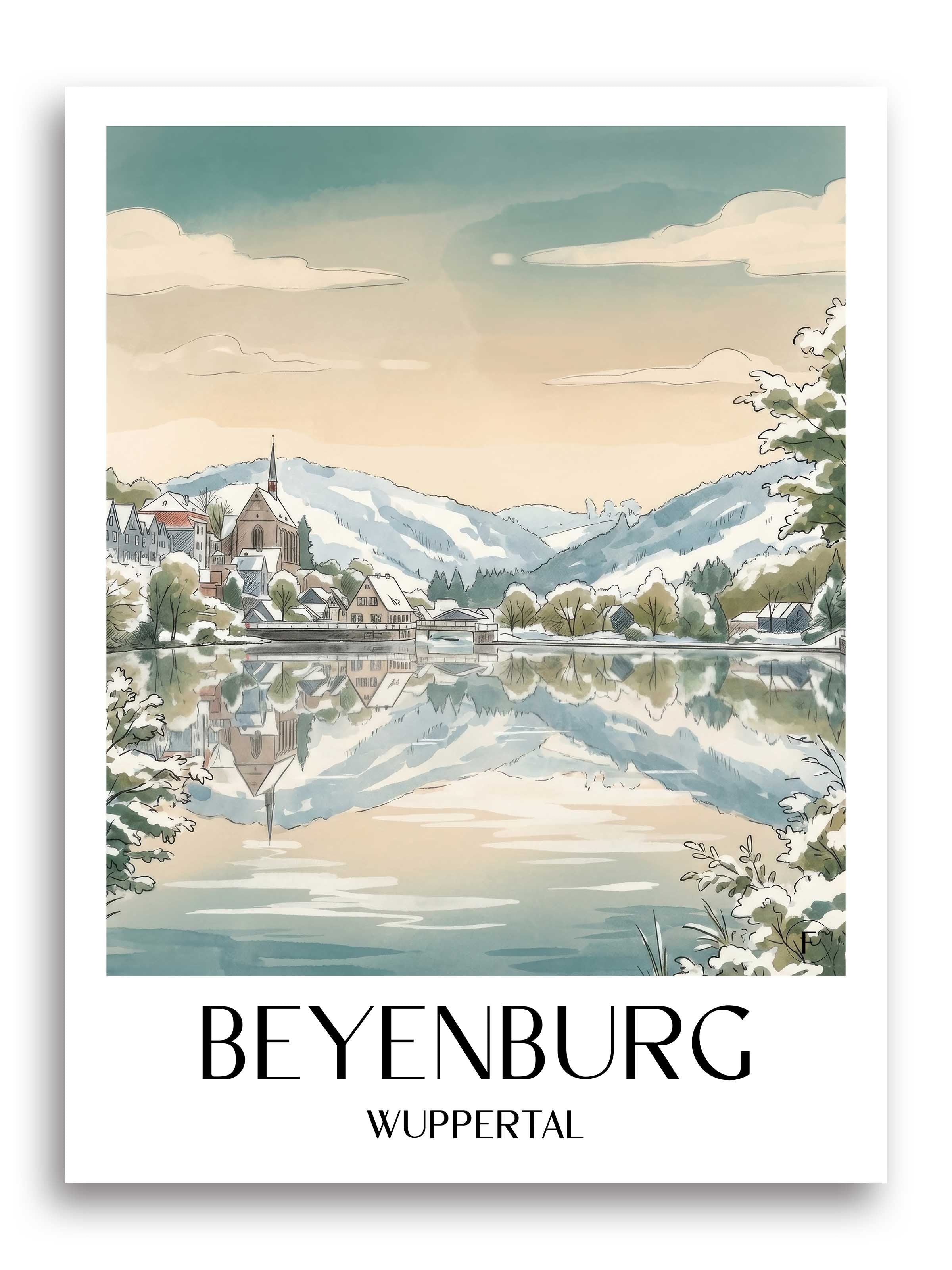 Beyenburg Poster - Wuppertal - Deutschland Kunstdruck - Aquarell von A4 bis A1 - favplace