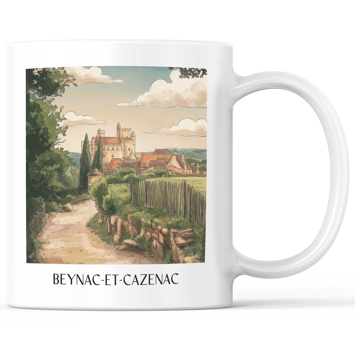 Beynac-et-Cazenac Kaffeebecher - Périgord Noir - Frankreich Becher - Kaffeetasse im Aquarell Stil - favplace