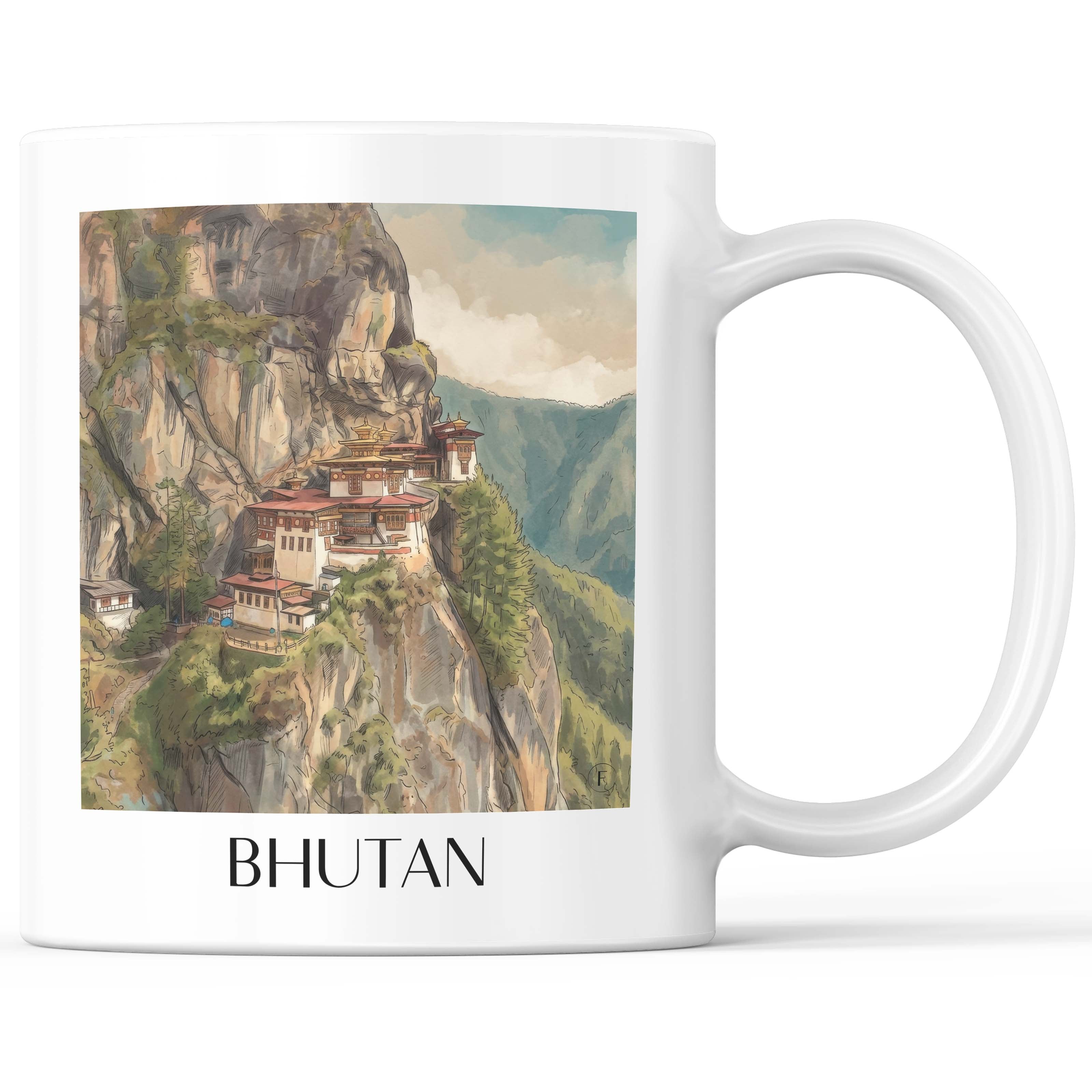 Bhutan - Bhutan Becher - Kaffeetasse im Aquarell Stil - favplace