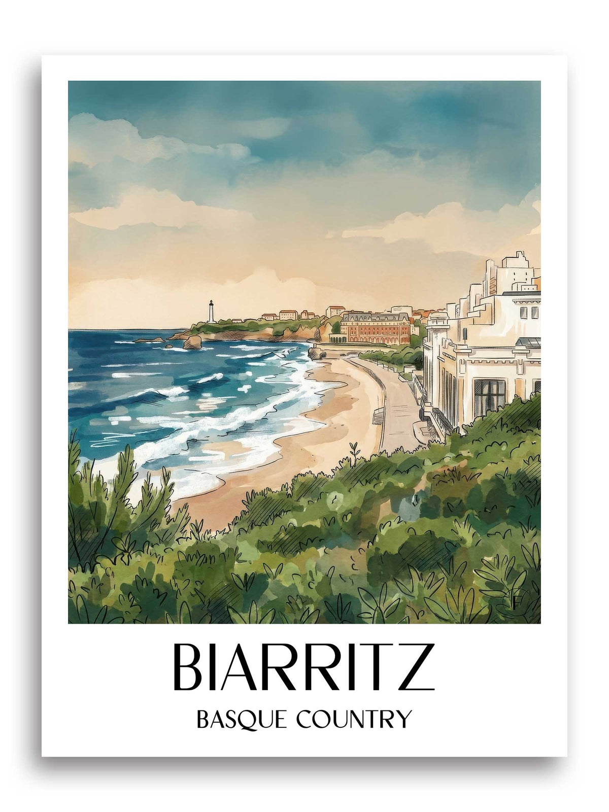 Biarritz Poster - Pays Basque - Frankreich Kunstdruck - Aquarell von A4 bis A1 - favplace