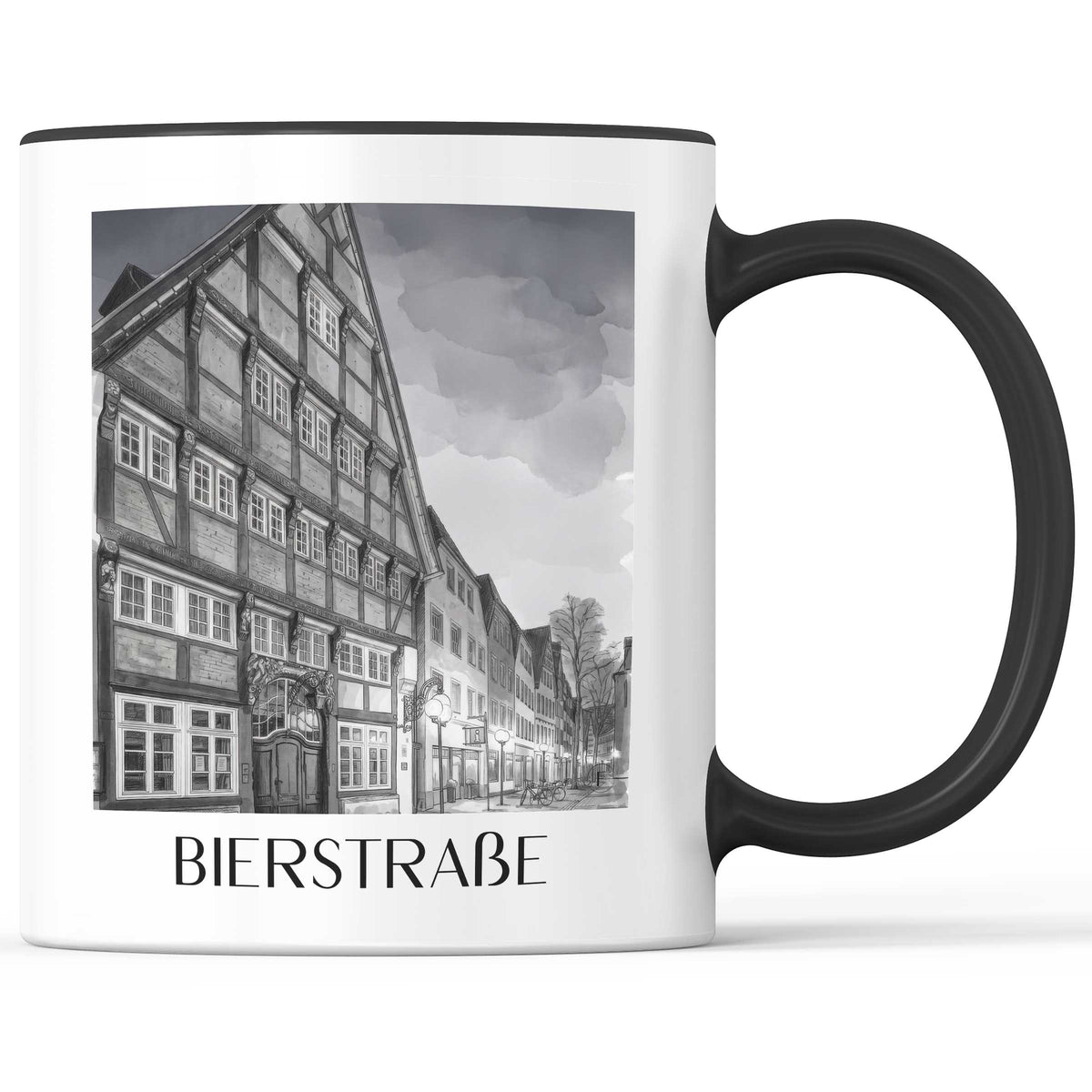 bierstraße-osnabrück-deutschland-kaffeebecher-aquarell-schwarz-weiss