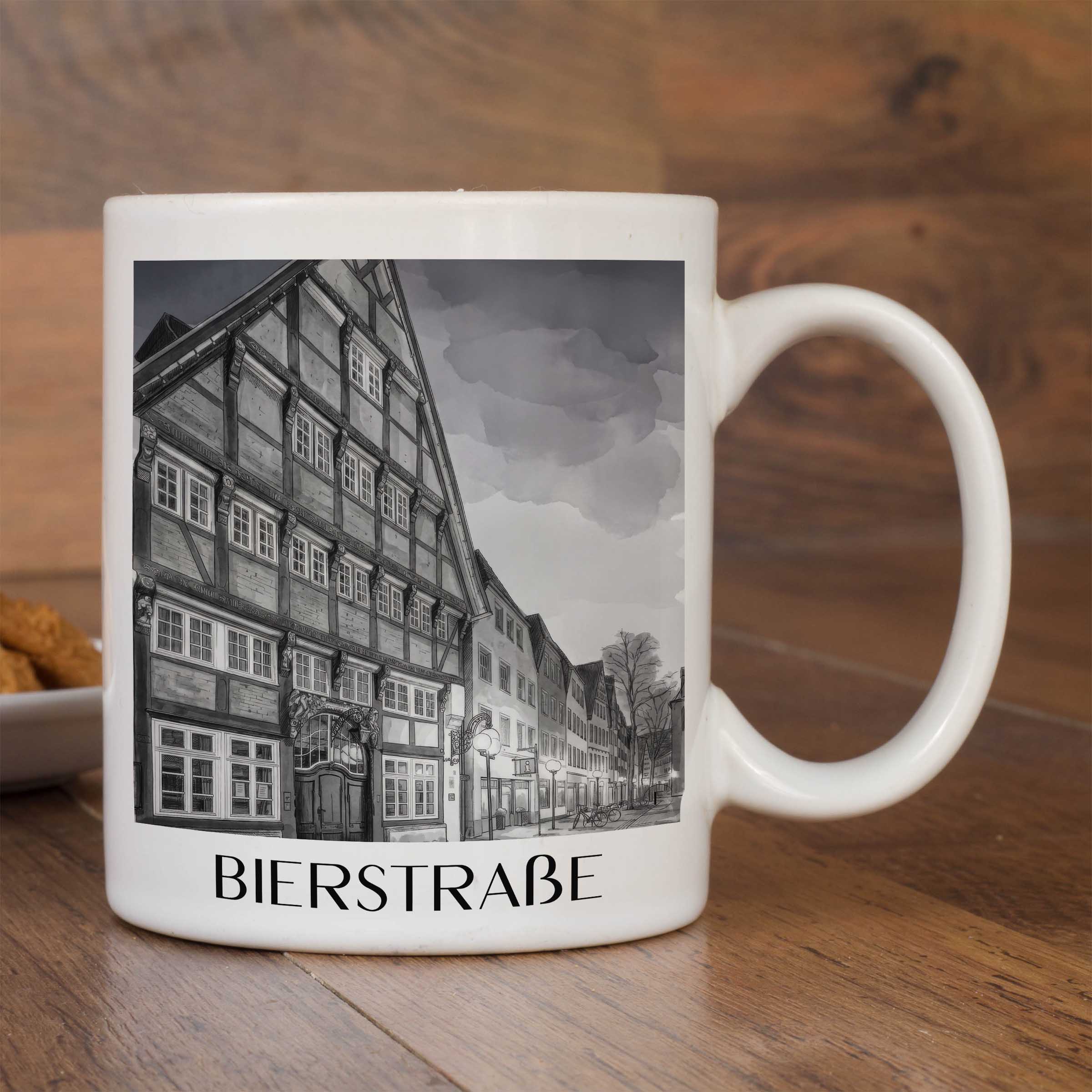 bierstraße-osnabrück-deutschland-kaffeebecher-aquarell-schwarz-weiss
