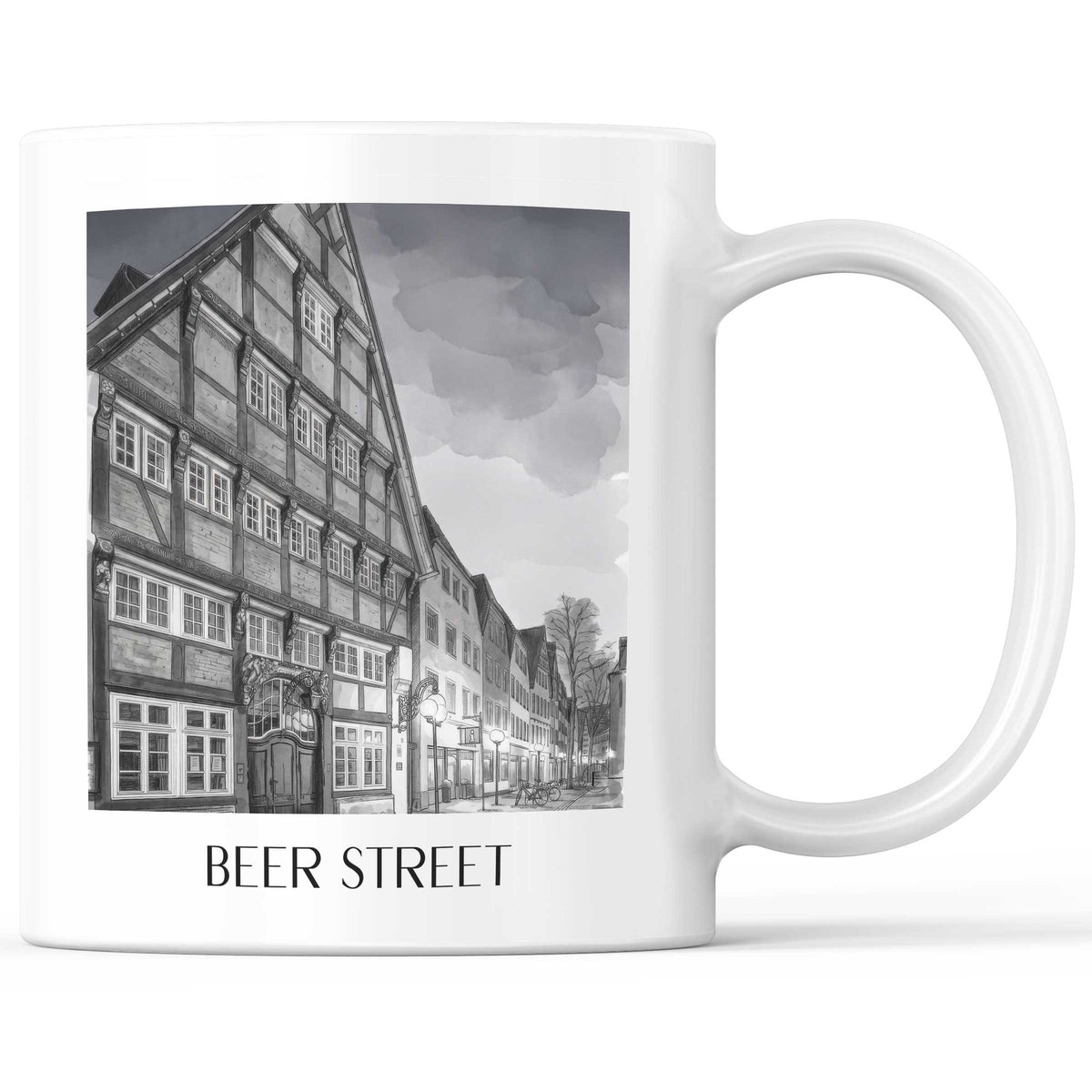 Bierstraße Kaffeebecher - Osnabrück - Deutschland Becher - Kaffeetasse im Aquarell Schwarz-Weiß Stil - favplace