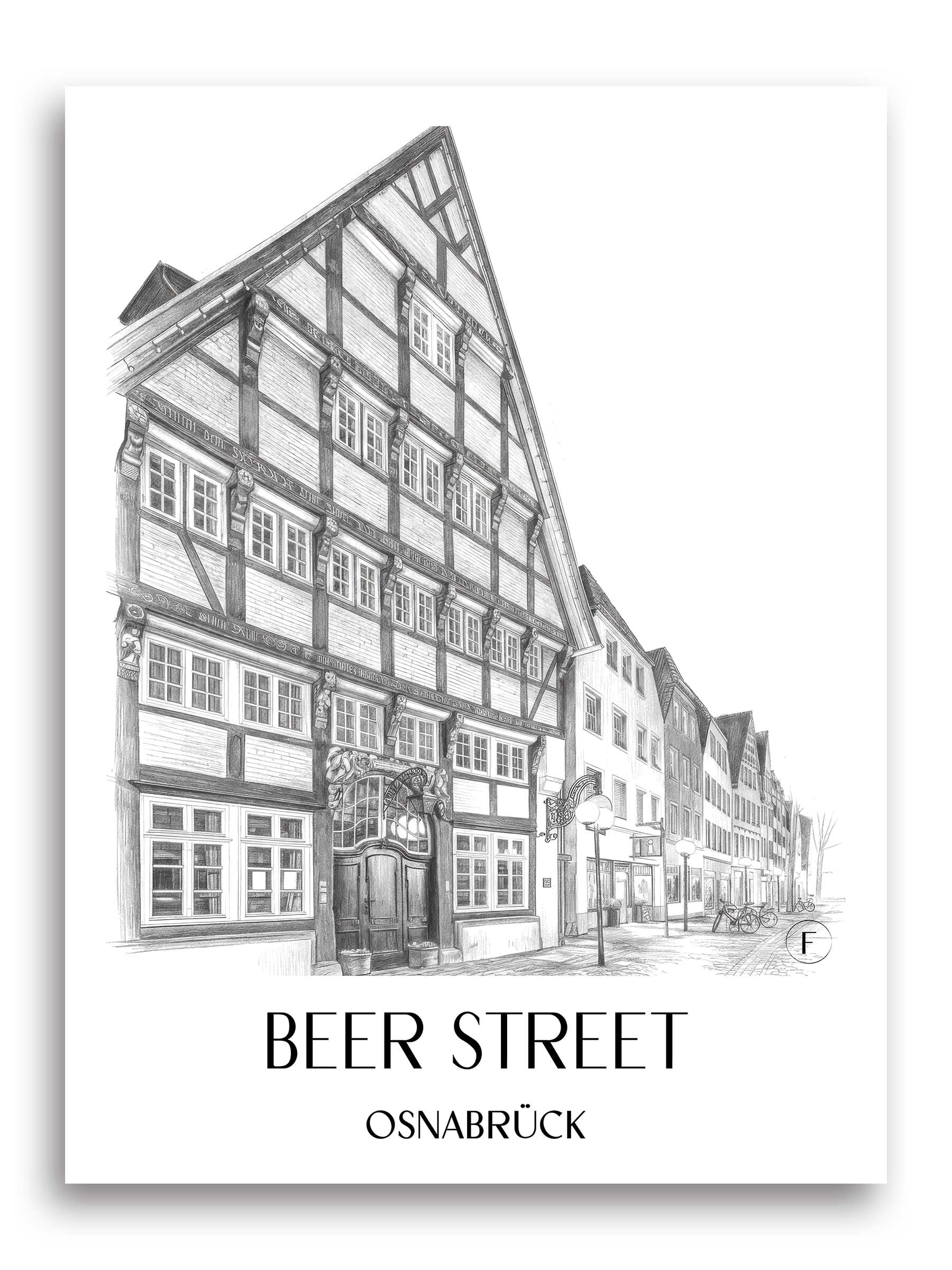 Bierstraße Poster - Osnabrück - Deutschland Kunstdruck - Zeichnung von A4 bis A1