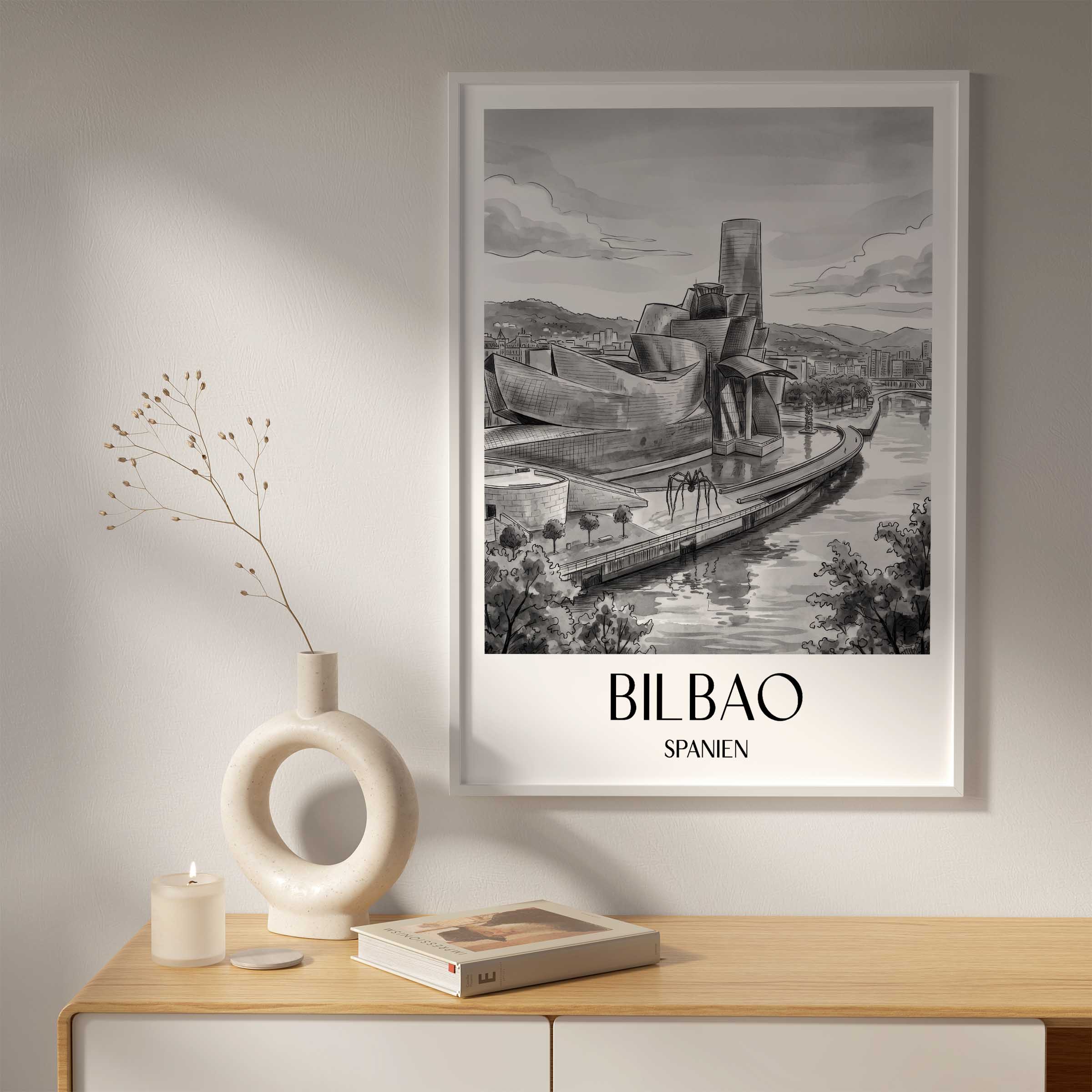 bilbao-spanien-poster-aquarell-schwarz-weiss