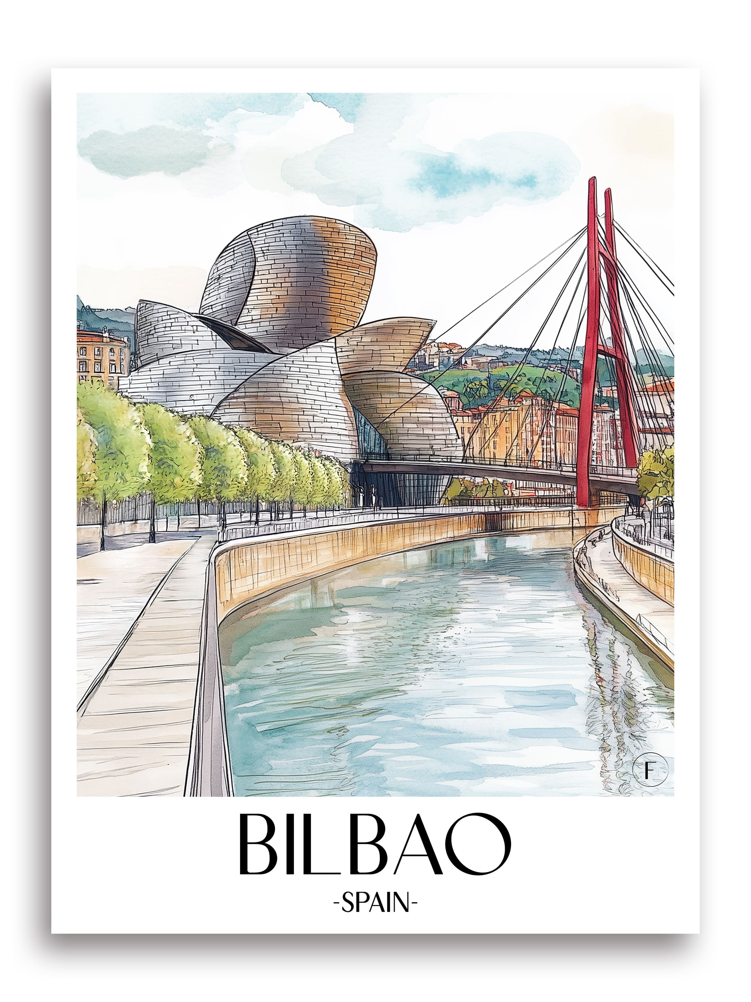 Bilbao Poster - Spanien Kunstdruck - Aquarell von A4 bis A1 - favplace