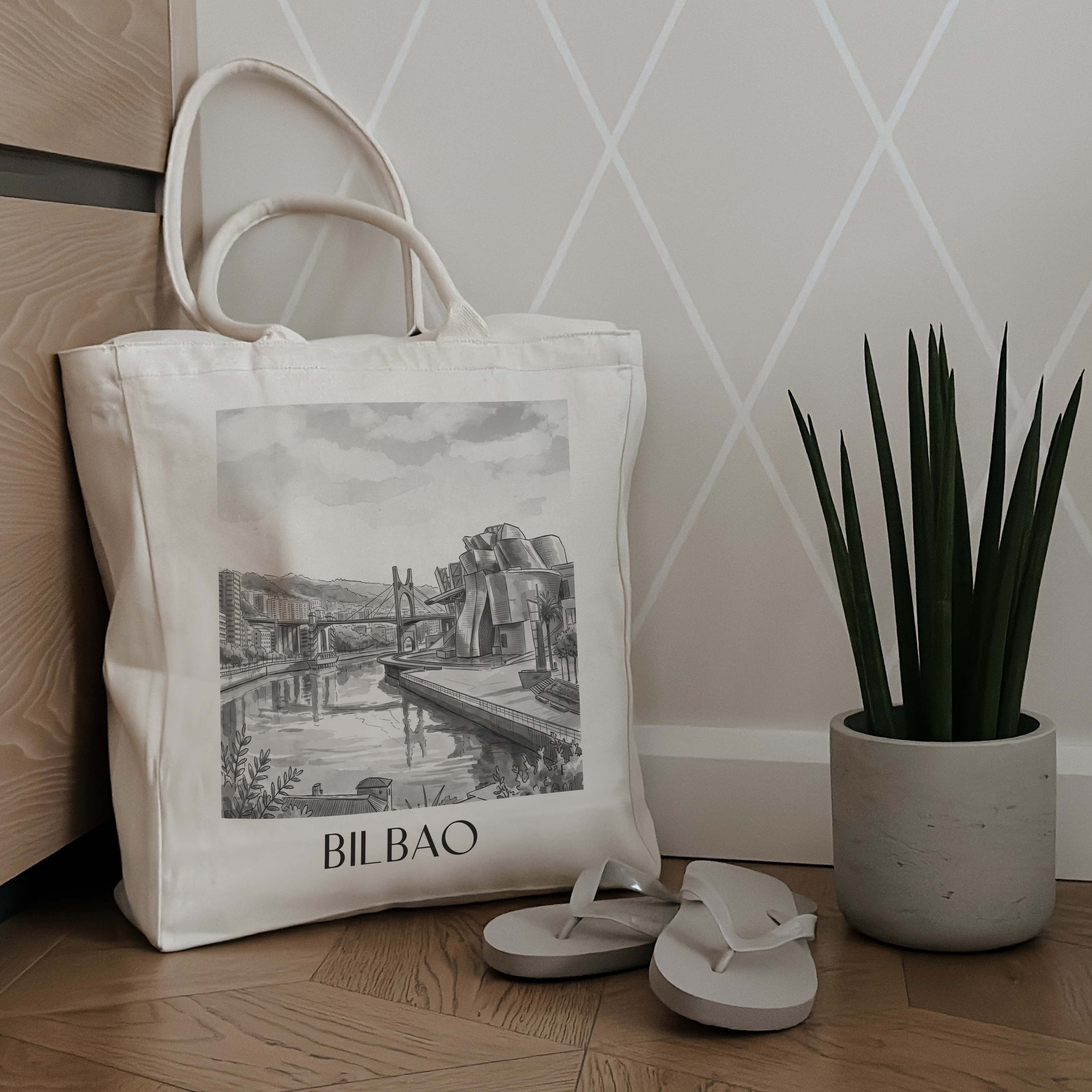 bilbao-spanien-spanien-einkaufstasche-aquarell-schwarz-weiss