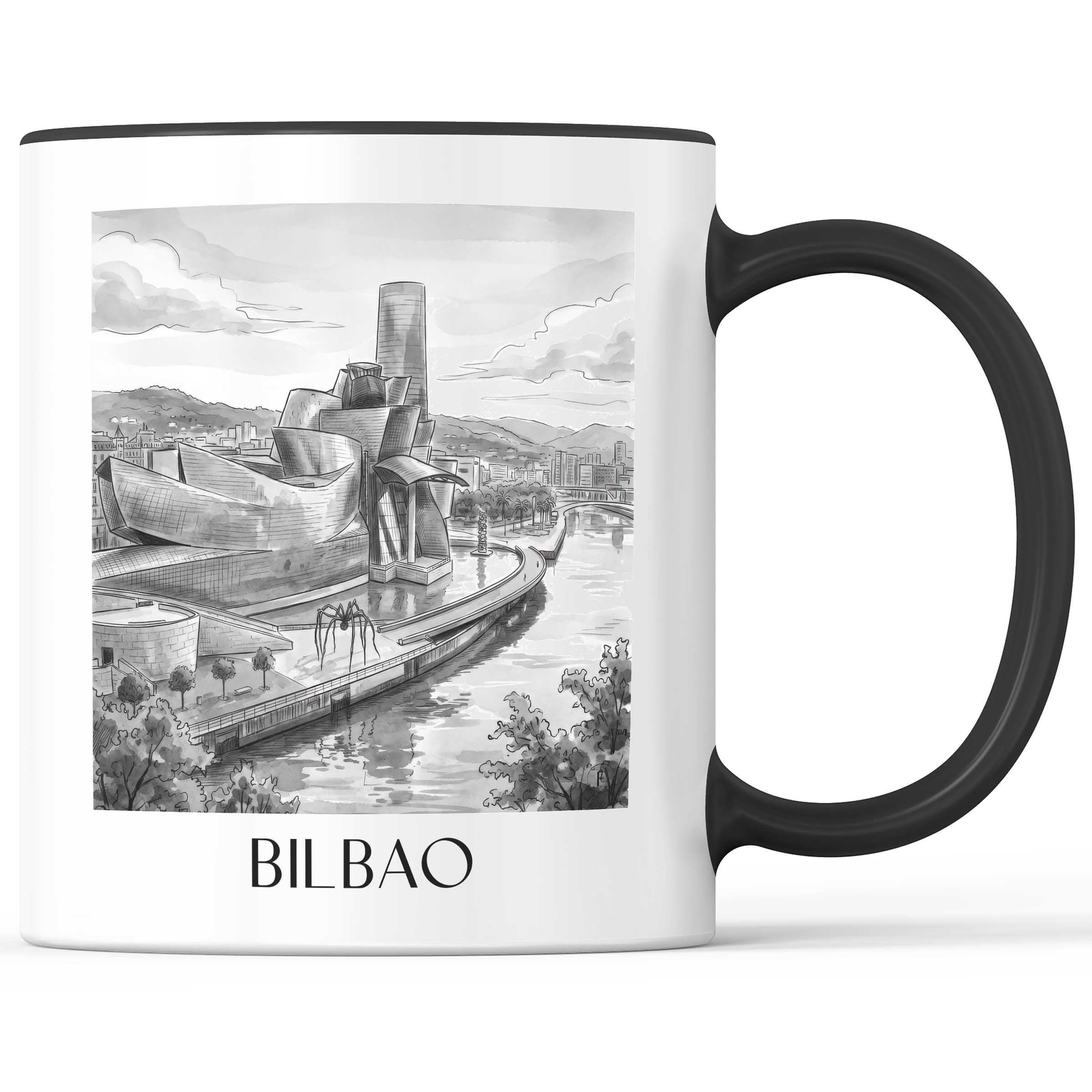 bilbao-spanien-kaffeebecher-aquarell-schwarz-weiss