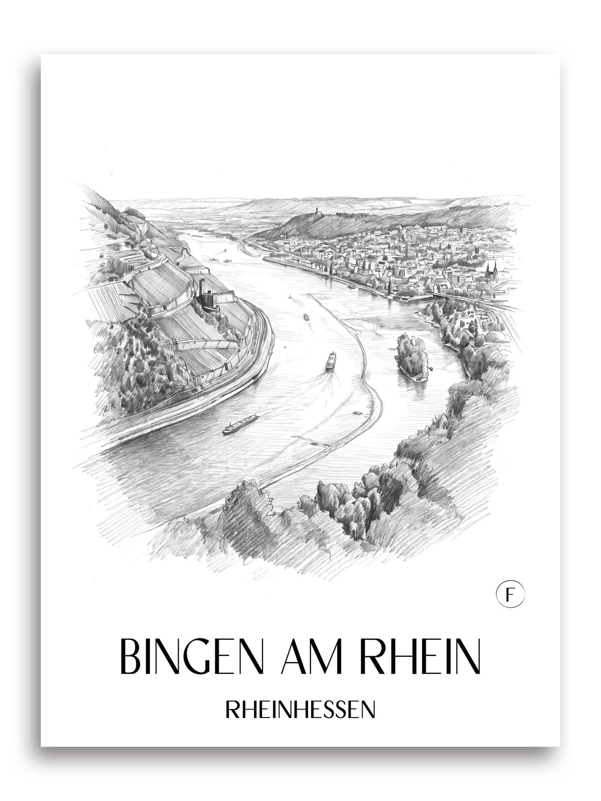 Bingen am Rhein Poster - Rheinhessen - Deutschland Kunstdruck - Zeichnung von A4 bis A1