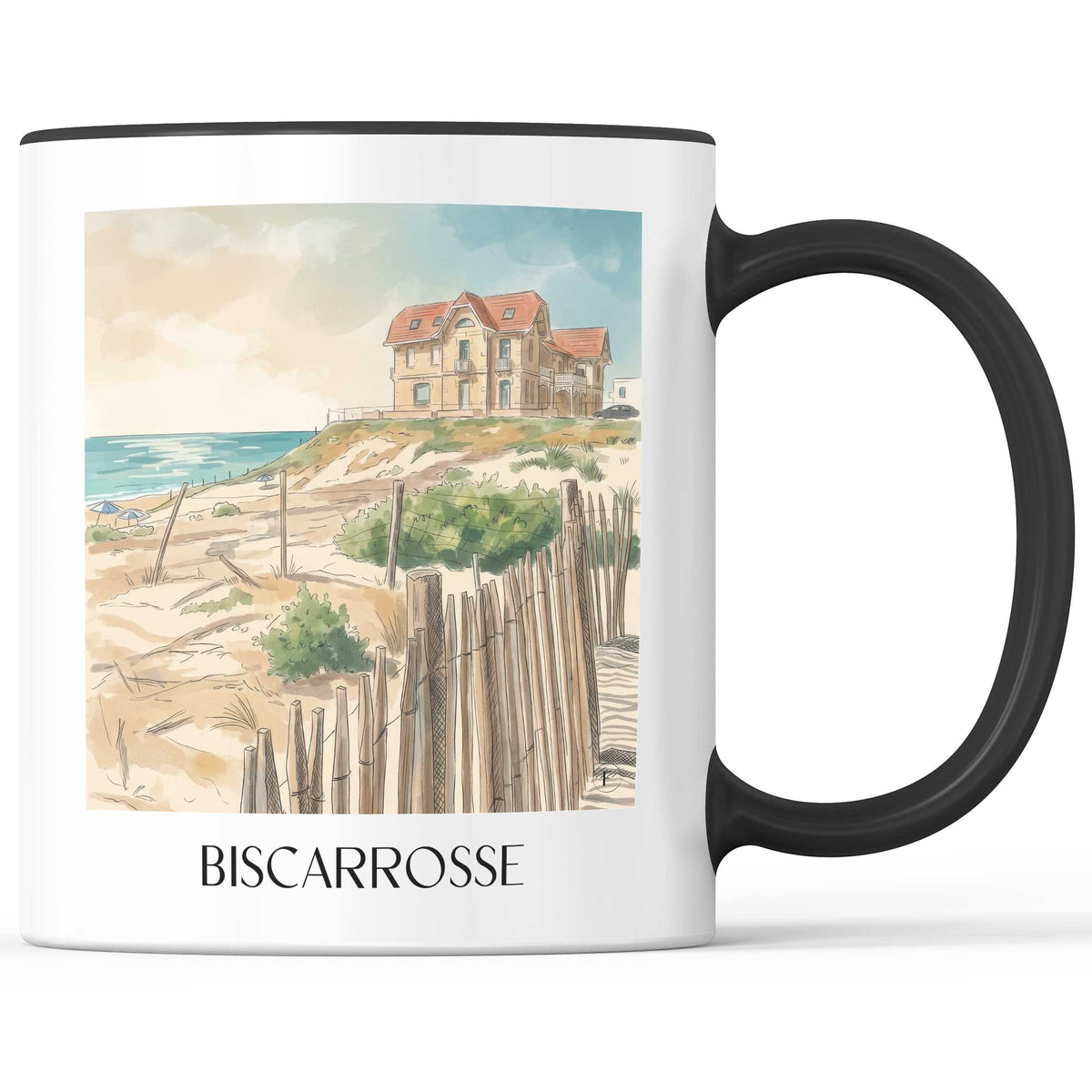 biscarrosse-côte-landaise-frankreich-kaffeebecher-aquarell