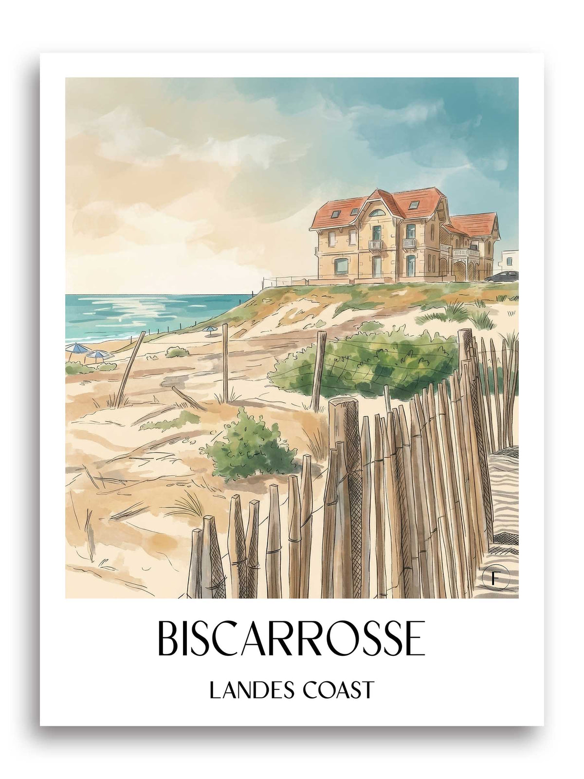 Biscarrosse Poster - Côte Landaise - Frankreich Kunstdruck - Aquarell von A4 bis A1 - favplace