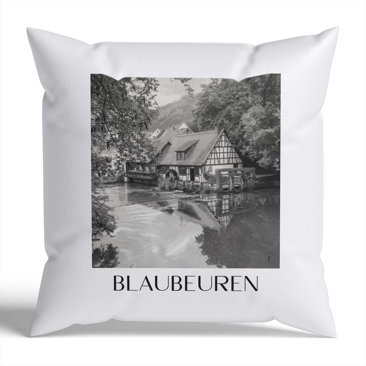 Blaubeuren Kissenhülle - Zierkissen Bezug - Deutschland - Deutschland Kissen bzw. Kissenbezug im Aquarell Schwarz-Weiß Stil - favplace