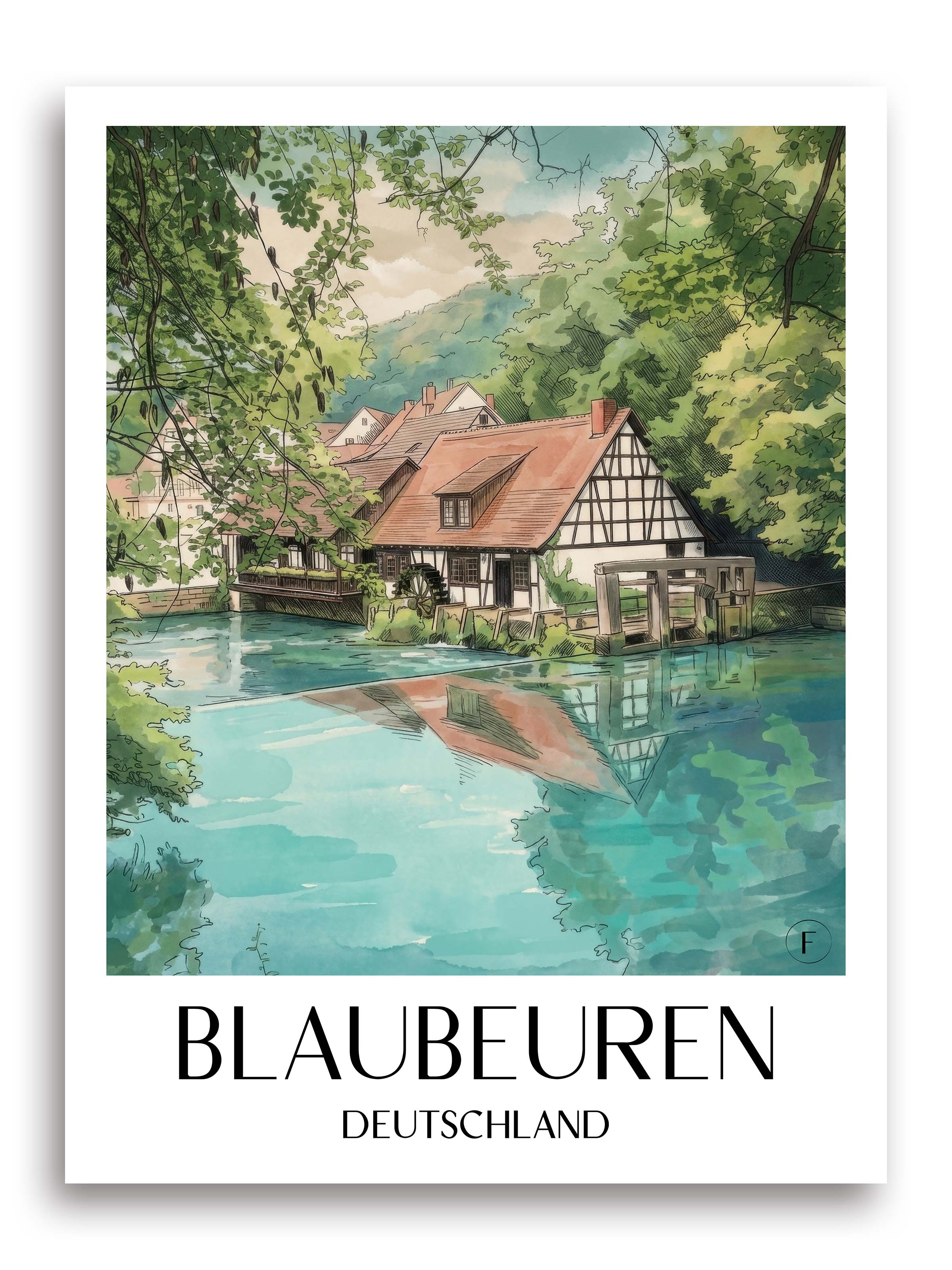 blaubeuren-deutschland-poster-aquarell