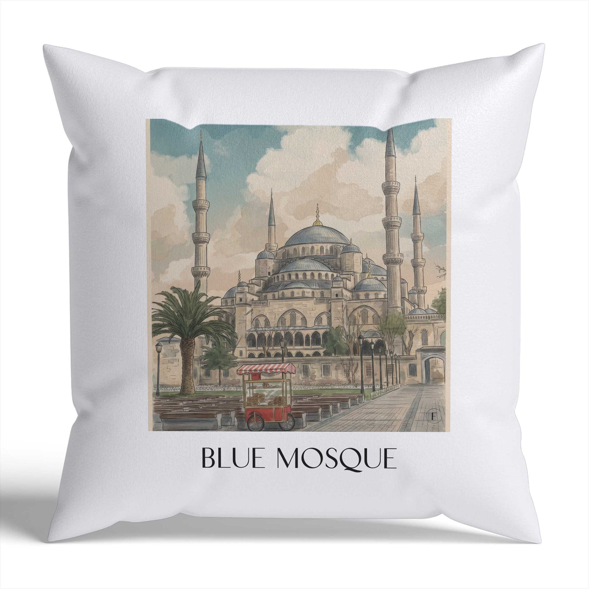 Blaue Moschee Kissenhülle - Zierkissen Bezug - Türkei - Türkei Kissen bzw. Kissenbezug im Aquarell Stil - favplace