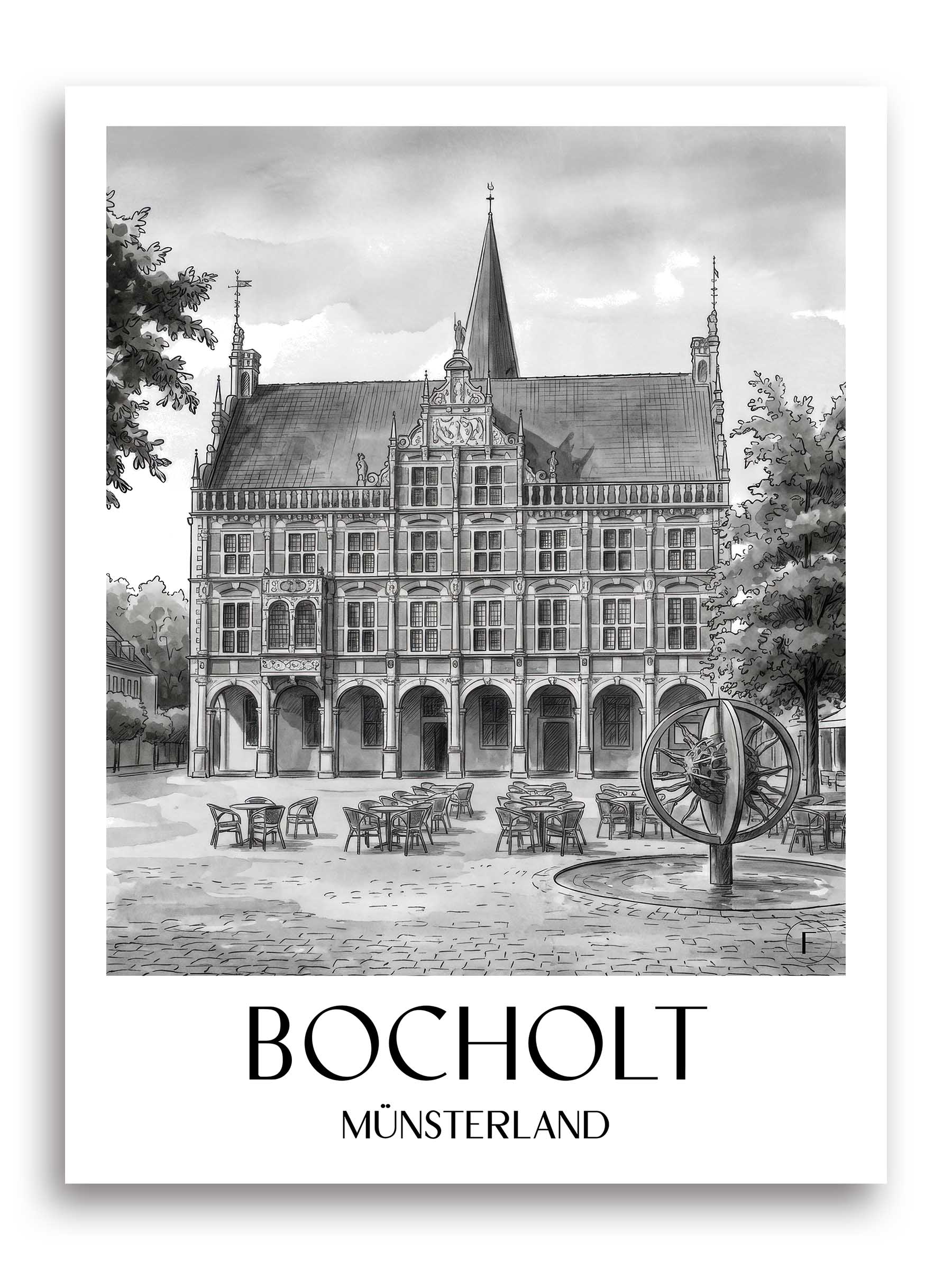 bocholt-münsterland-deutschland-poster-aquarell-schwarz-weiss