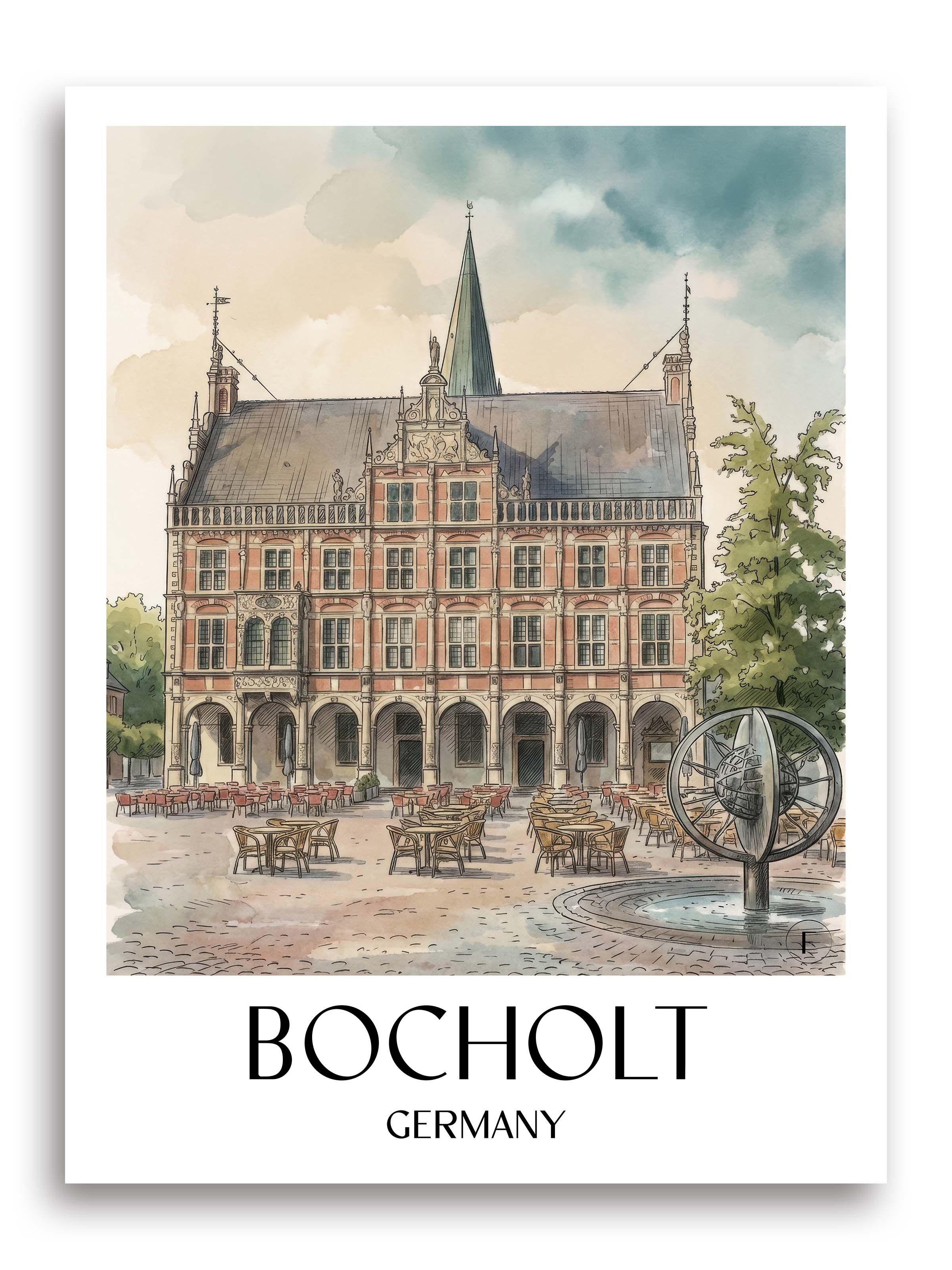 Bocholt Poster - Münsterland - Deutschland Kunstdruck - Aquarell von A4 bis A1 - favplace
