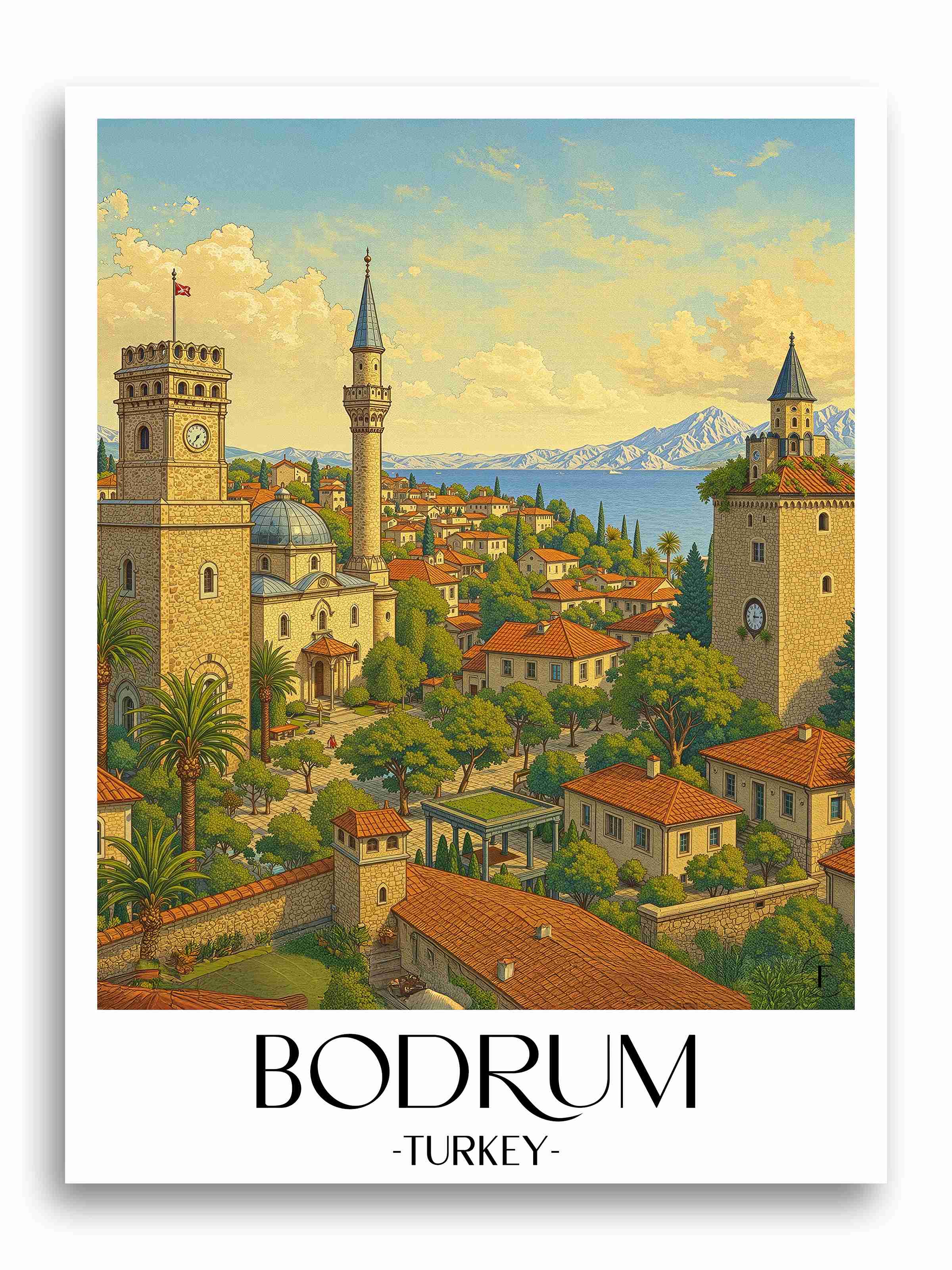 Bodrum Poster - Türkei Kunstdruck - Aquarell von A4 bis A1 - favplace