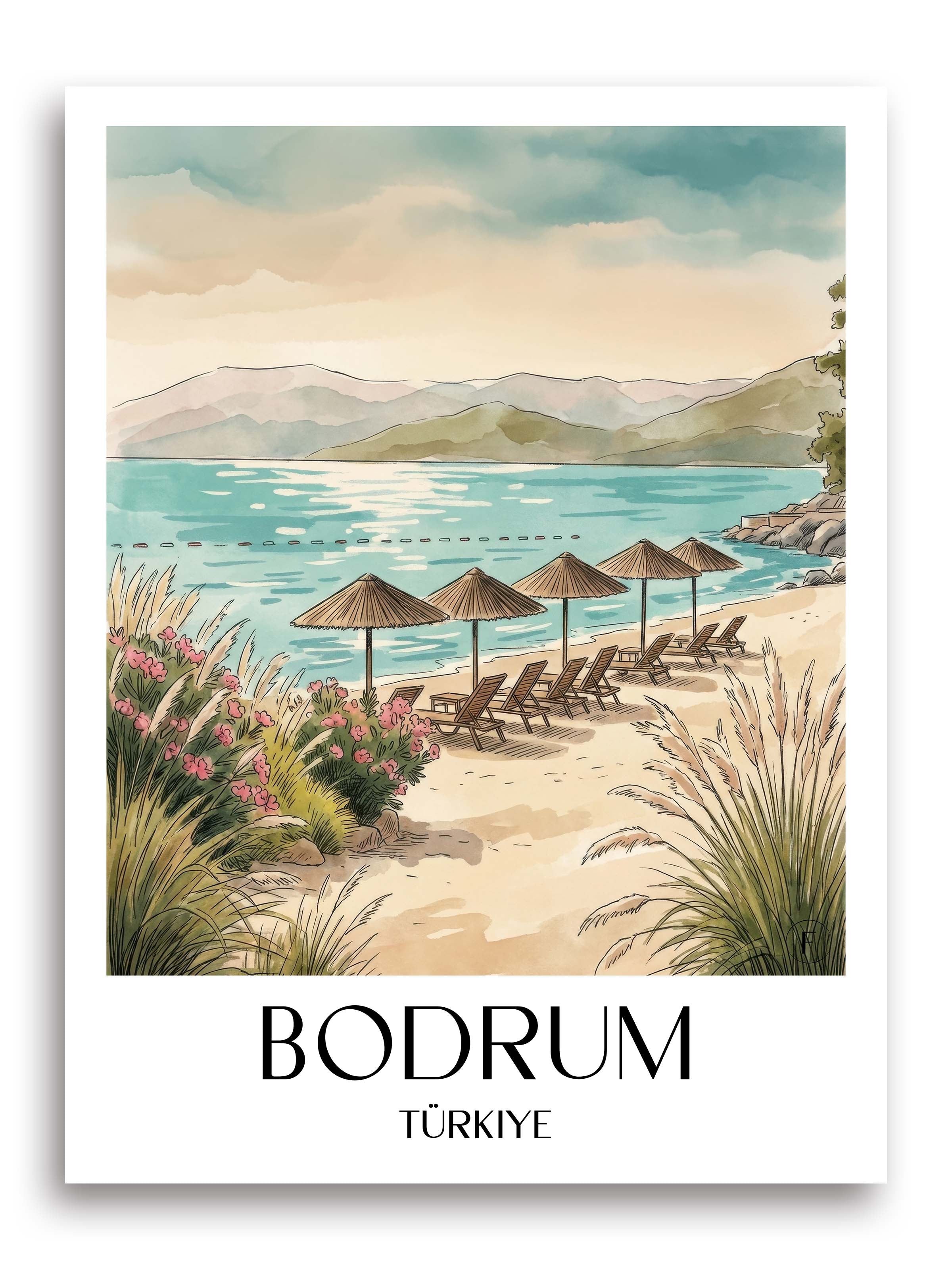 Bodrum Poster - Türkei Kunstdruck - Aquarell von A4 bis A1 - favplace