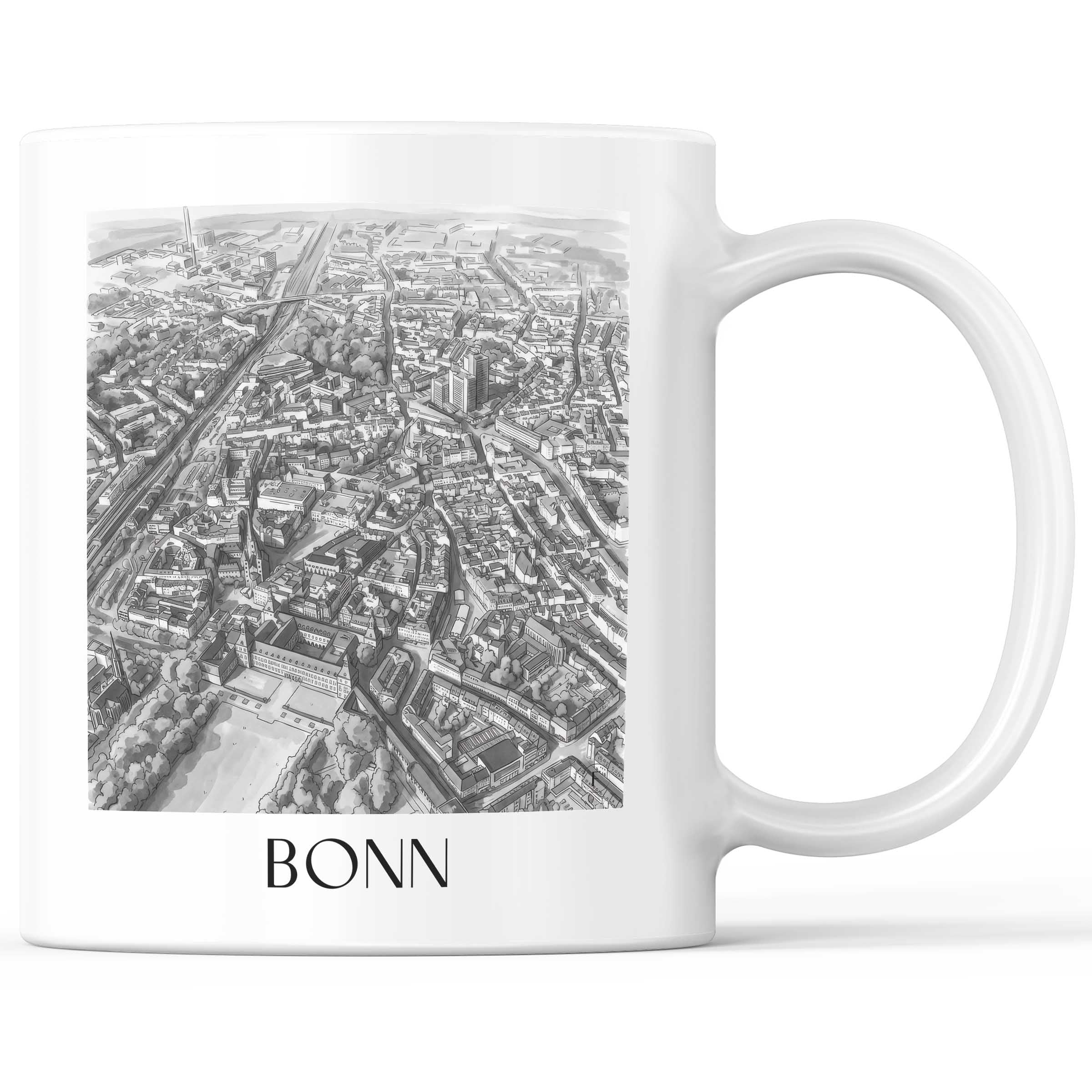 Bonn - Deutschland Becher - Kaffeetasse im Aquarell Schwarz-Weiß Stil - favplace