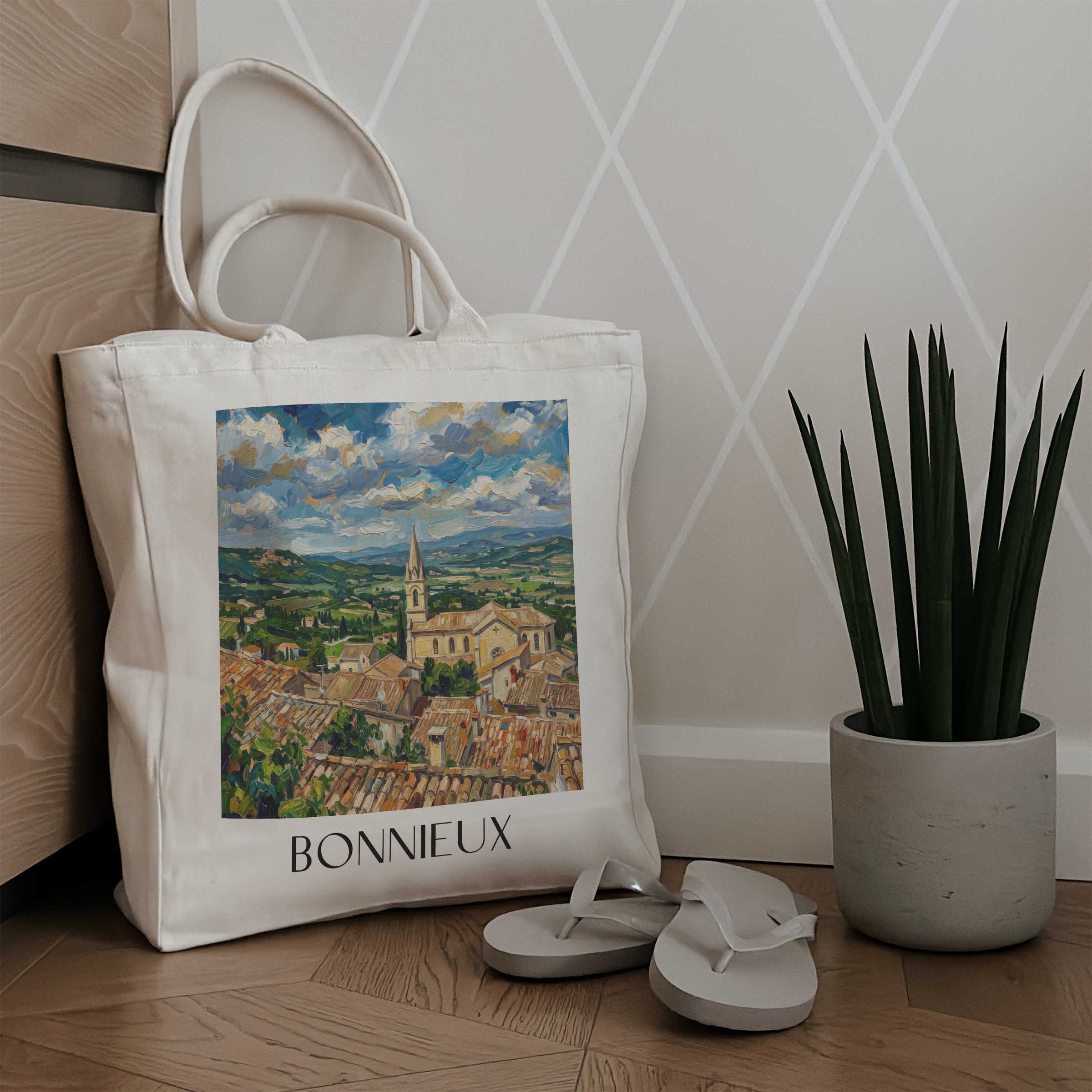 bonnieux-provence-frankreich-einkaufstasche-oil-painting-oelgemaelde