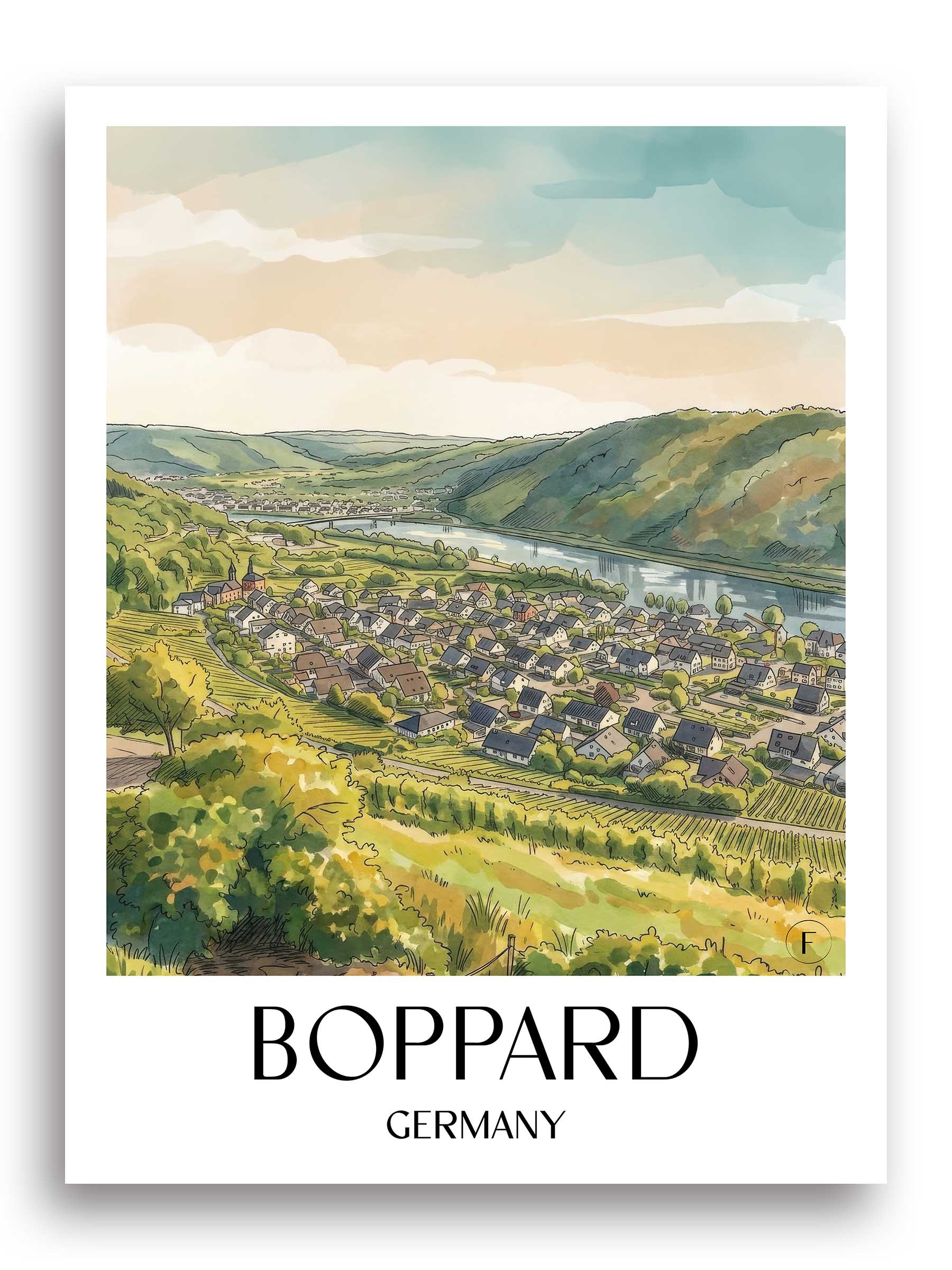 Boppard Poster - Mittelrhein - Deutschland Kunstdruck - Aquarell von A4 bis A1 - favplace