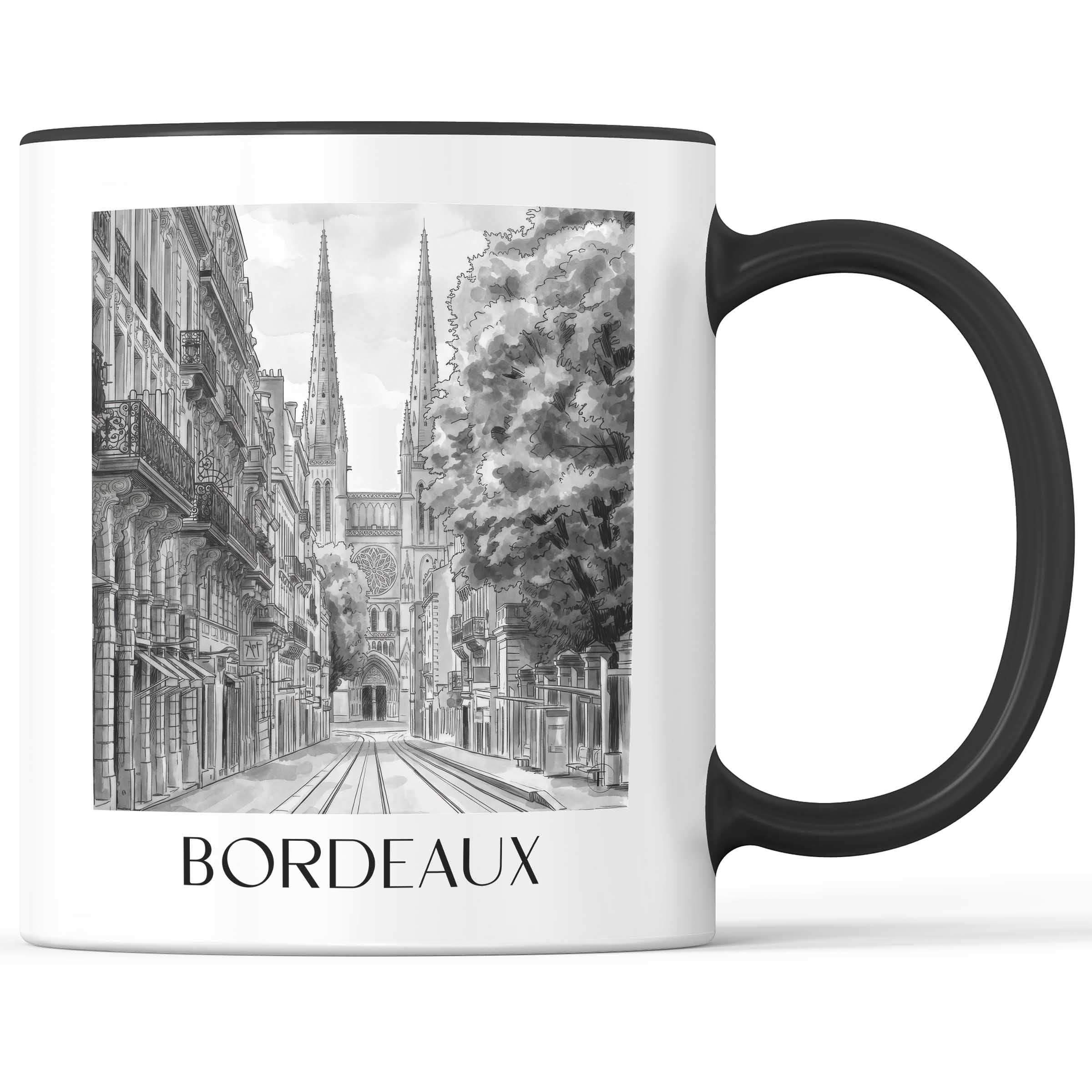 Bordeaux - Frankreich Becher - Kaffeetasse im Aquarell Schwarz-Weiß Stil - favplace