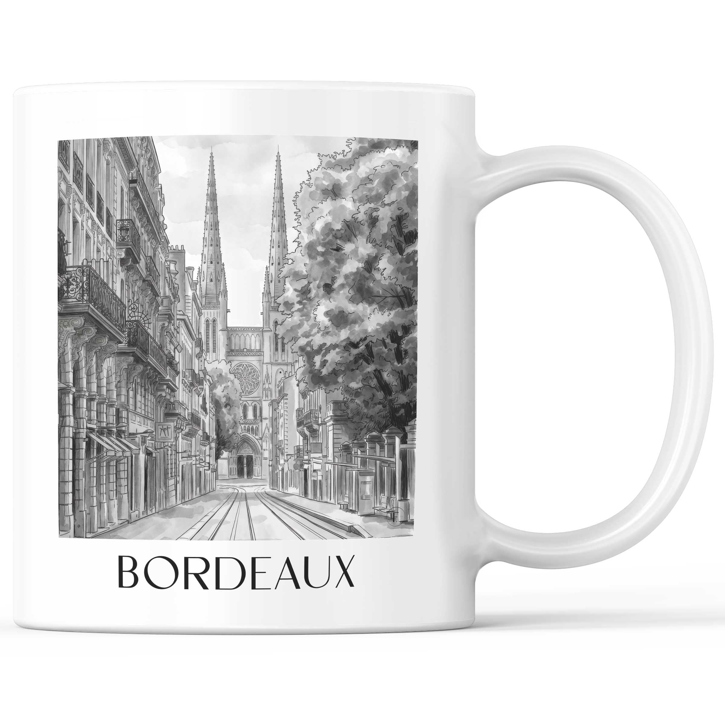 Bordeaux - Frankreich Becher - Kaffeetasse im Aquarell Schwarz-Weiß Stil - favplace