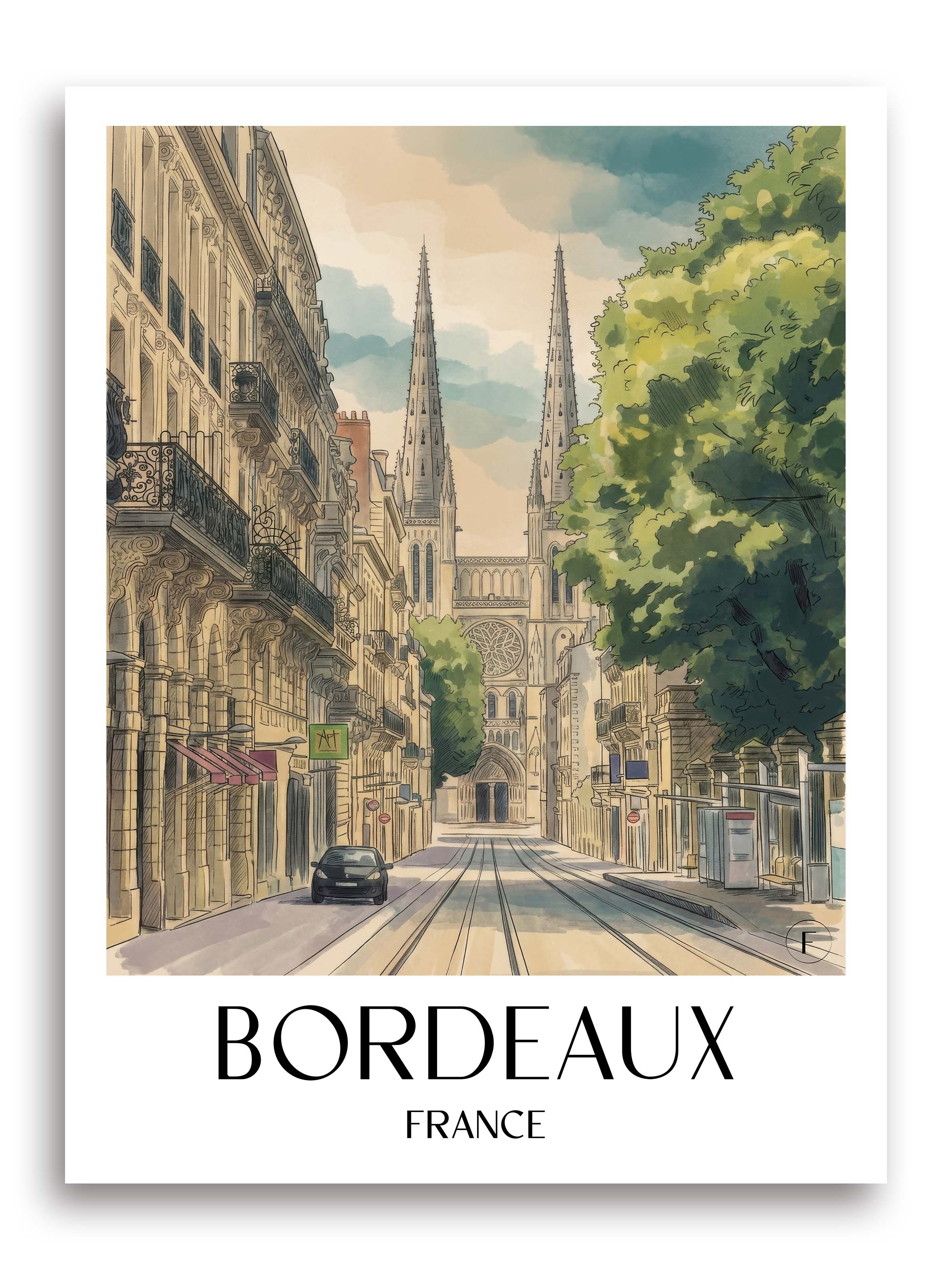 Bordeaux Poster - Frankreich Kunstdruck - Aquarell von A4 bis A1 - favplace