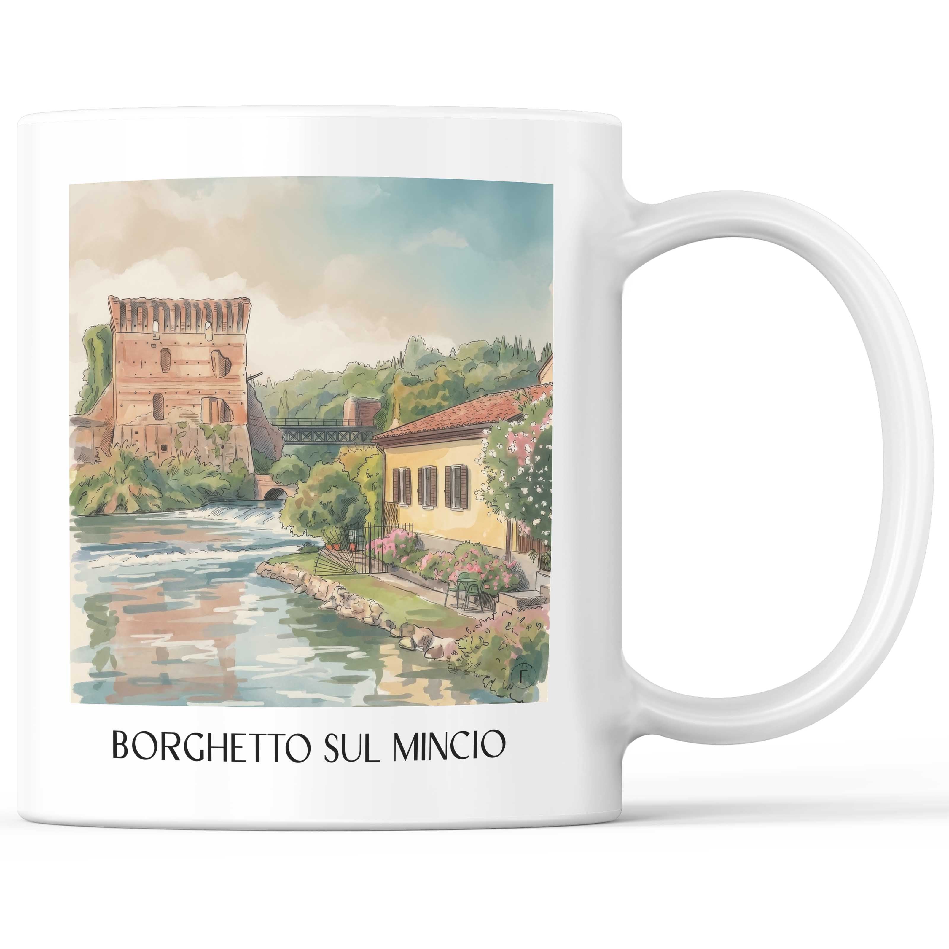 Borghetto sul Mincio Kaffeebecher - Venetien - Italien Becher - Kaffeetasse im Aquarell Stil - favplace