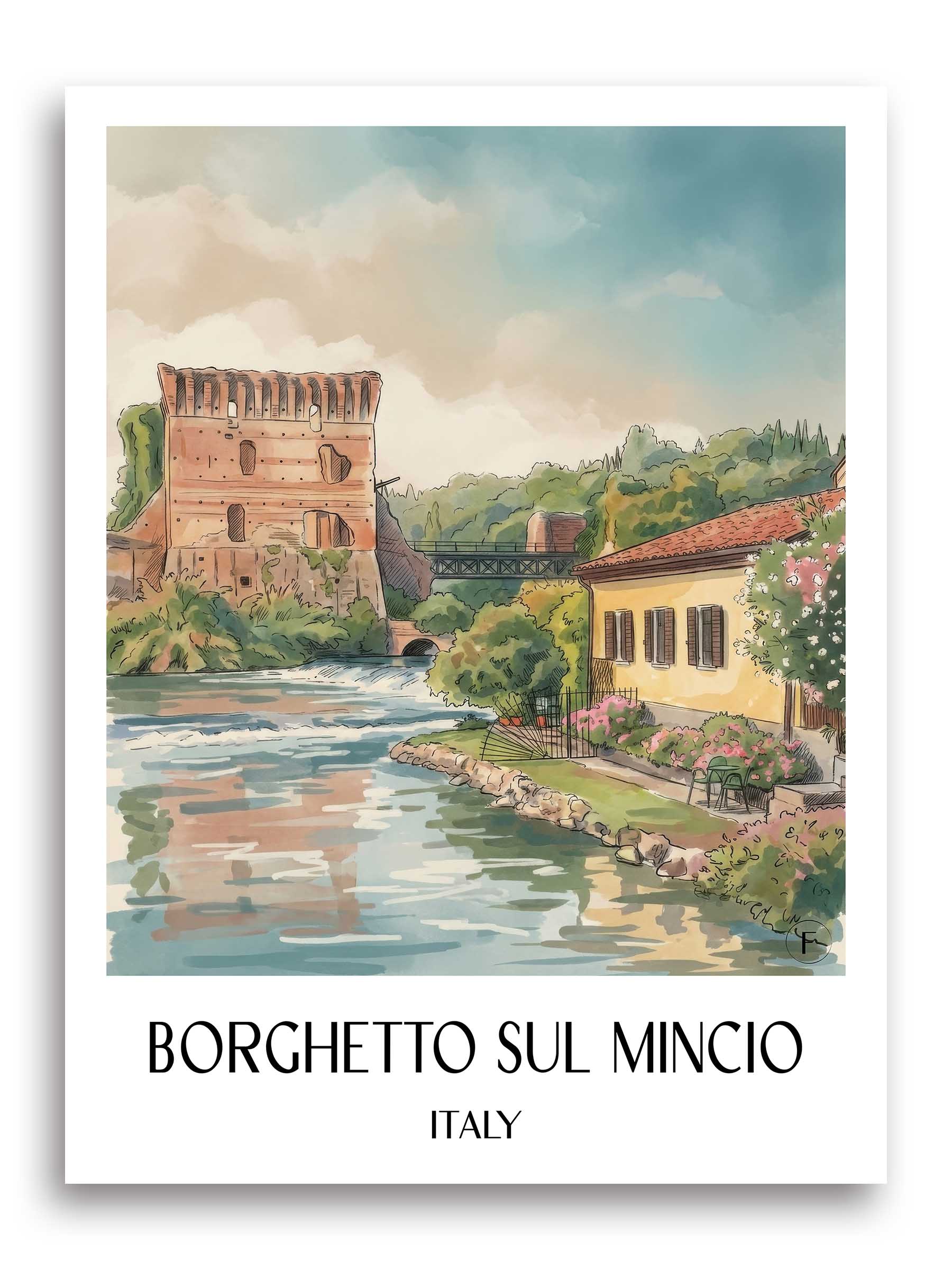 Borghetto sul Mincio Poster - Venetien - Italien Kunstdruck - Aquarell von A4 bis A1 - favplace