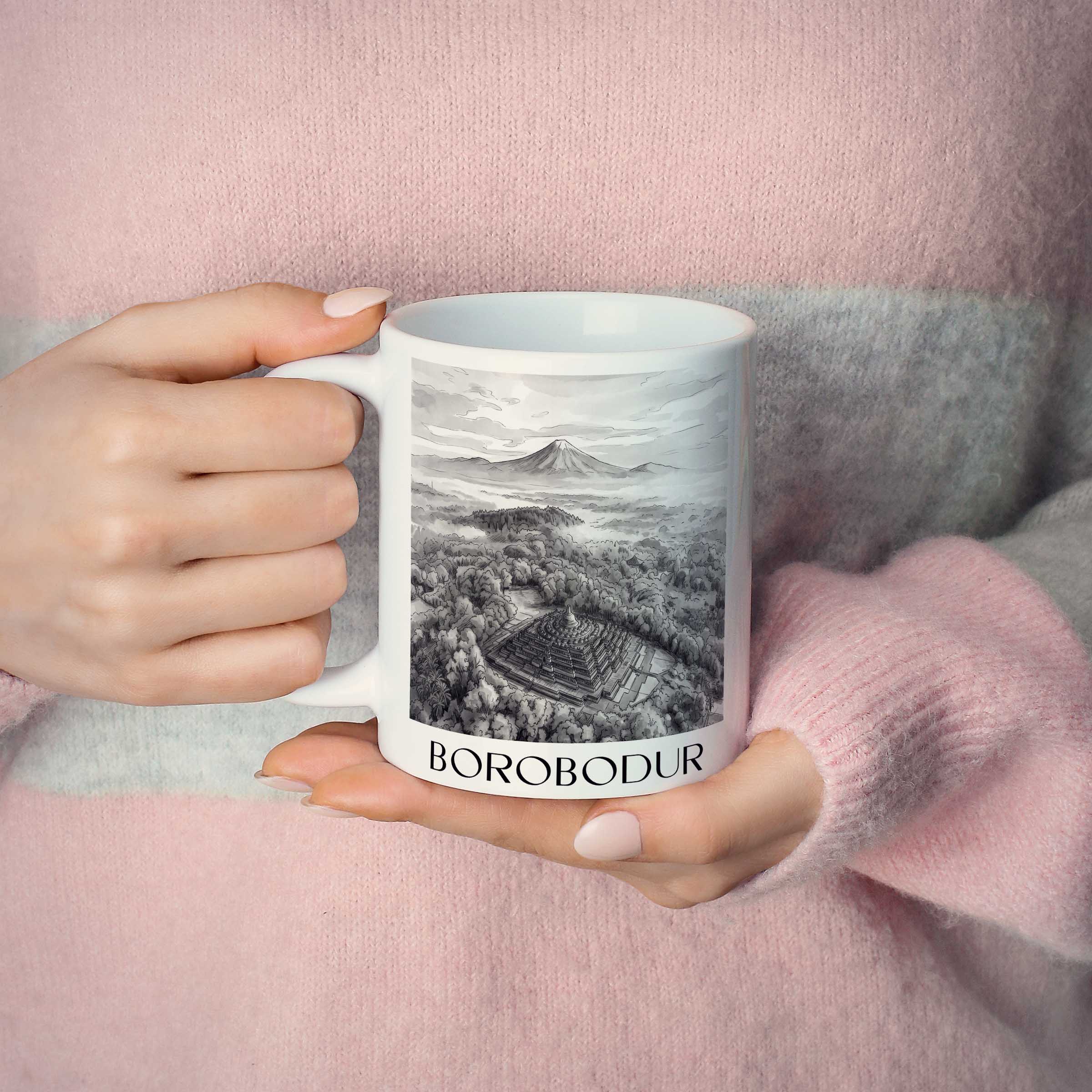borobodur-indonesien-kaffeebecher-aquarell-schwarz-weiss