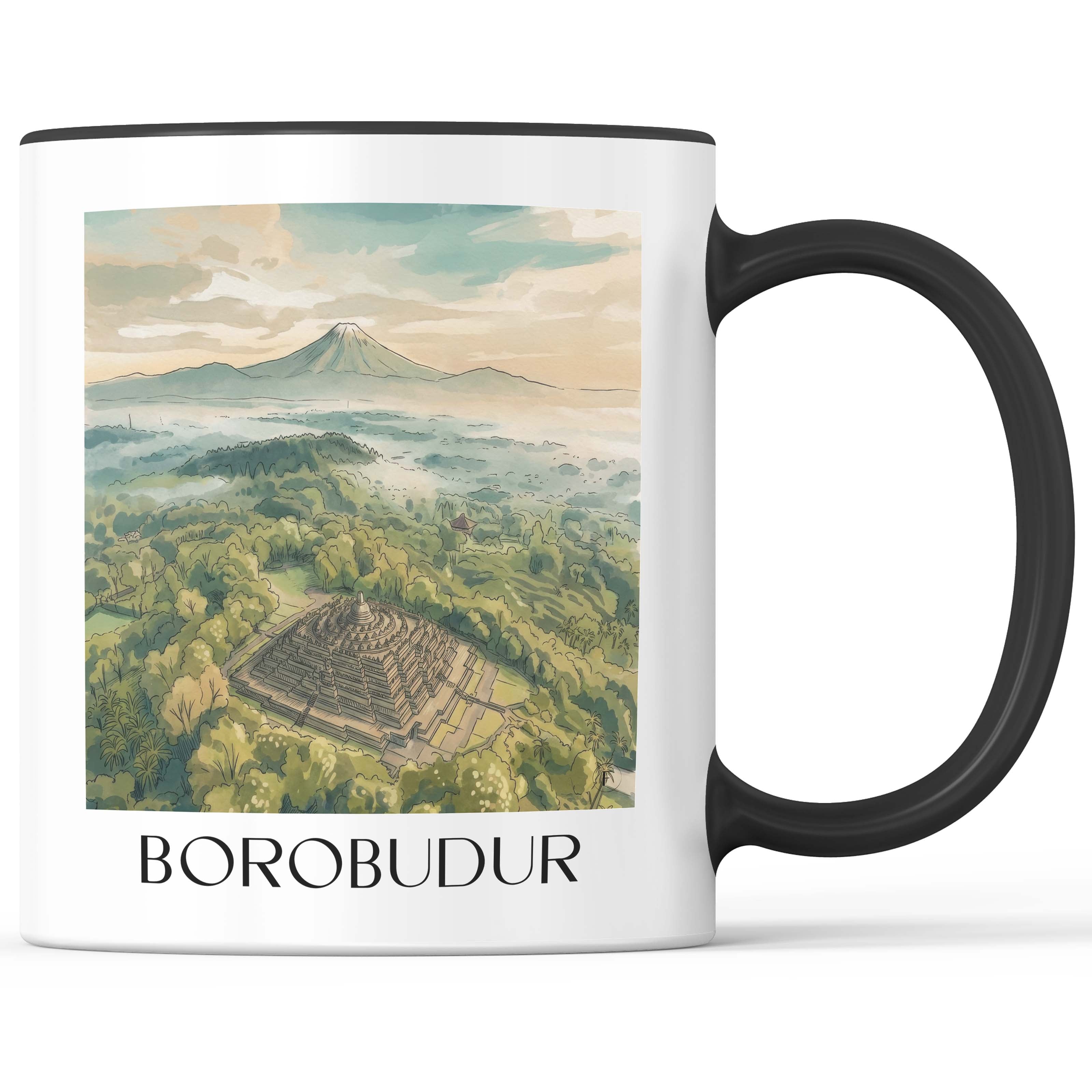 Borobodur - Indonesien Becher - Kaffeetasse im Aquarell Stil - favplace