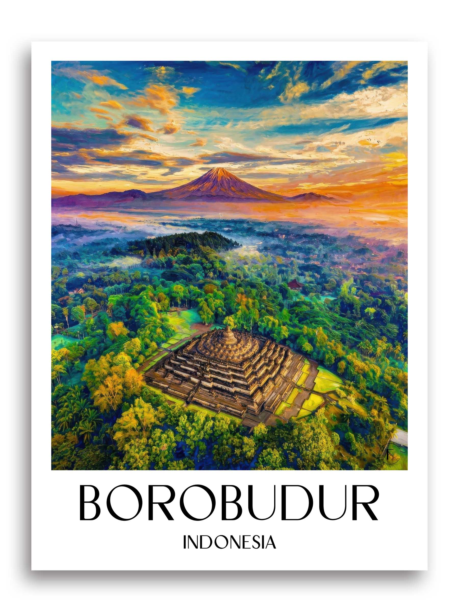 Borobodur Poster - - Indonesien Kunstdruck - Ölgemälde von A4 bis A1 - favplace