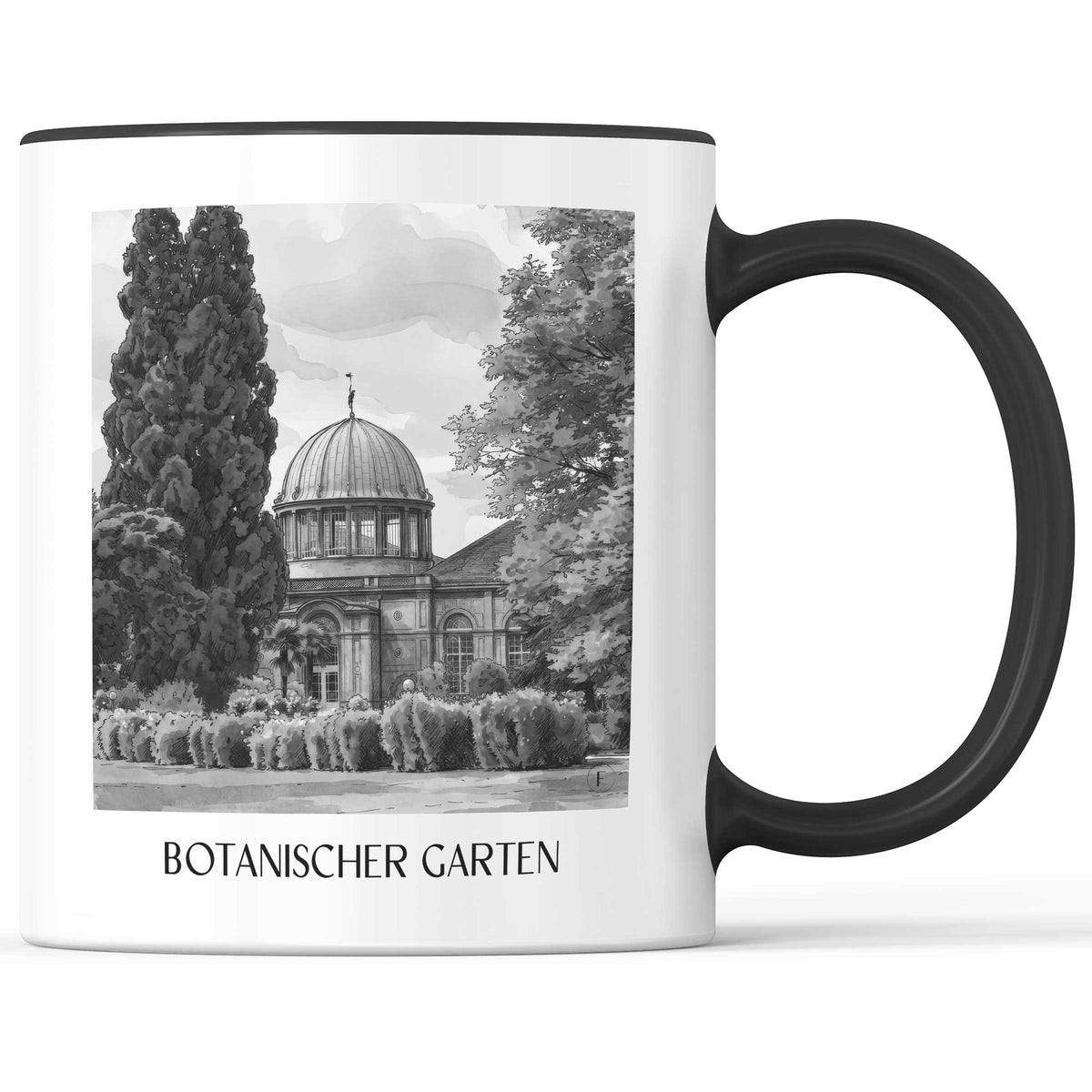 botanischer-garten-karlsruhe-deutschland-kaffeebecher-aquarell-schwarz-weiss