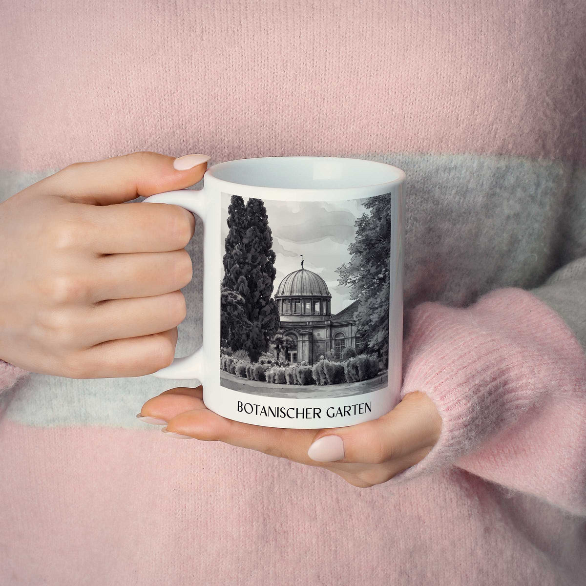 botanischer-garten-karlsruhe-deutschland-kaffeebecher-aquarell-schwarz-weiss