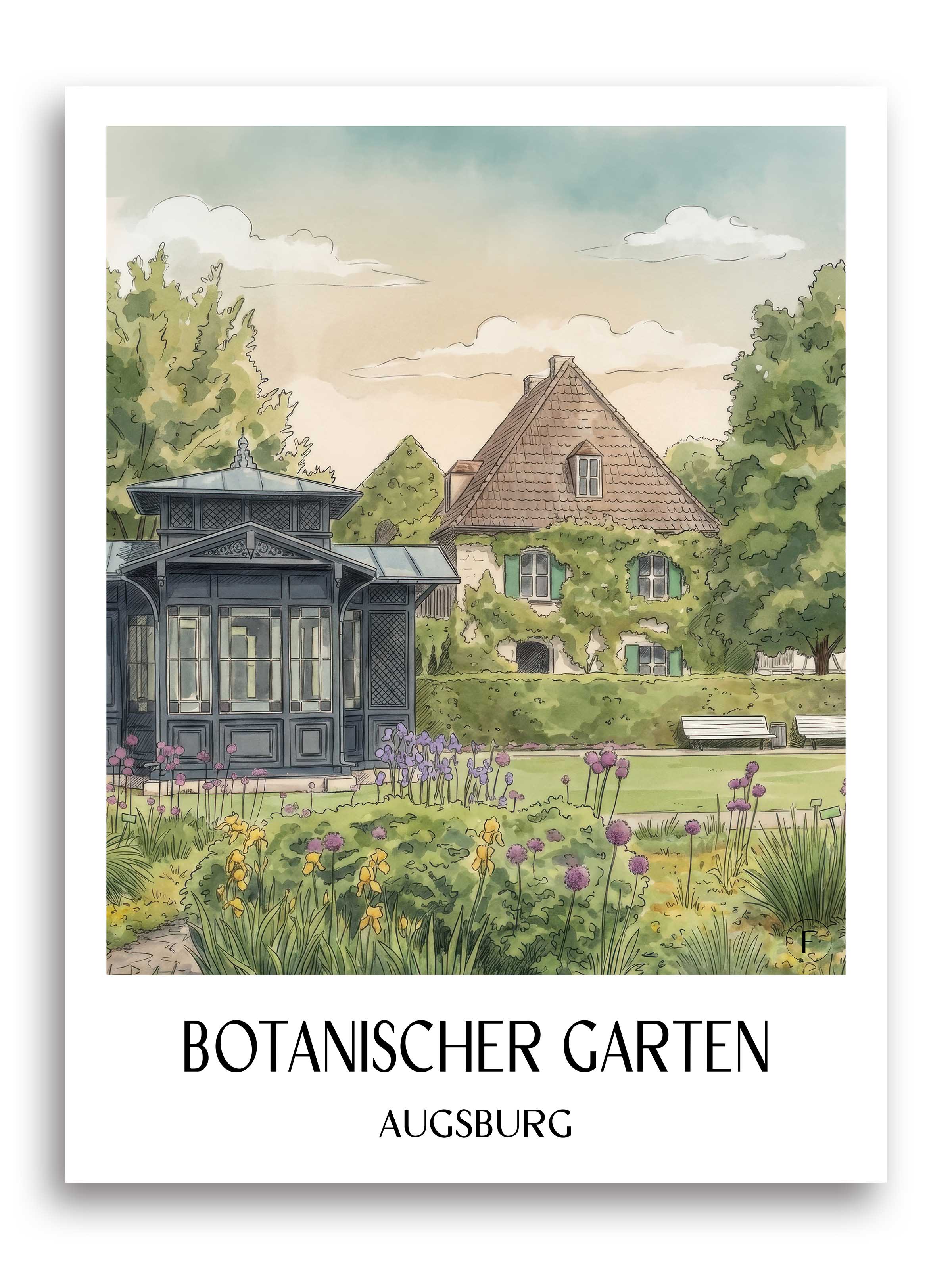 botanischer-garten-augsburg-deutschland-poster-aquarell