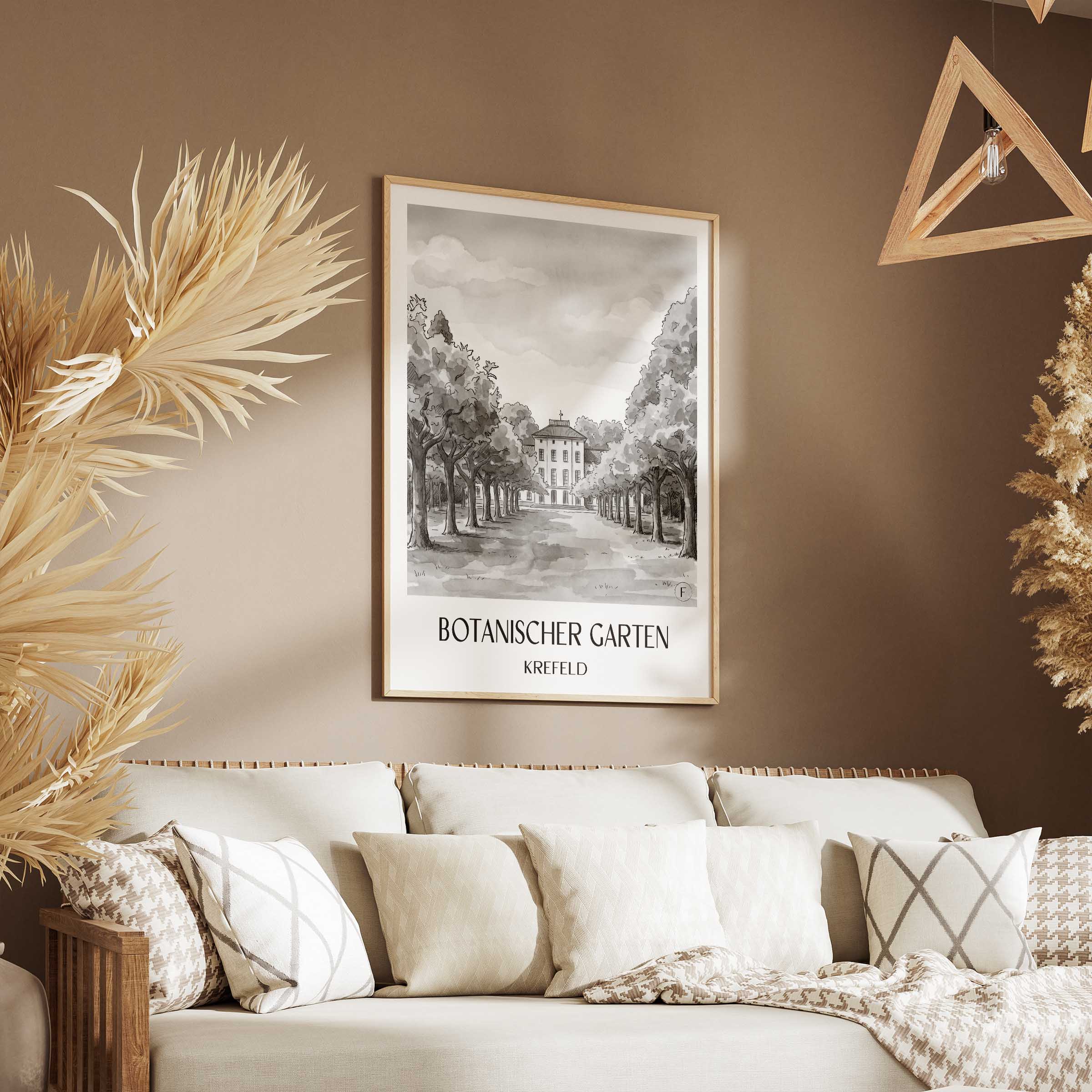 botanischer-garten-krefeld-deutschland-poster-aquarell-schwarz-weiss