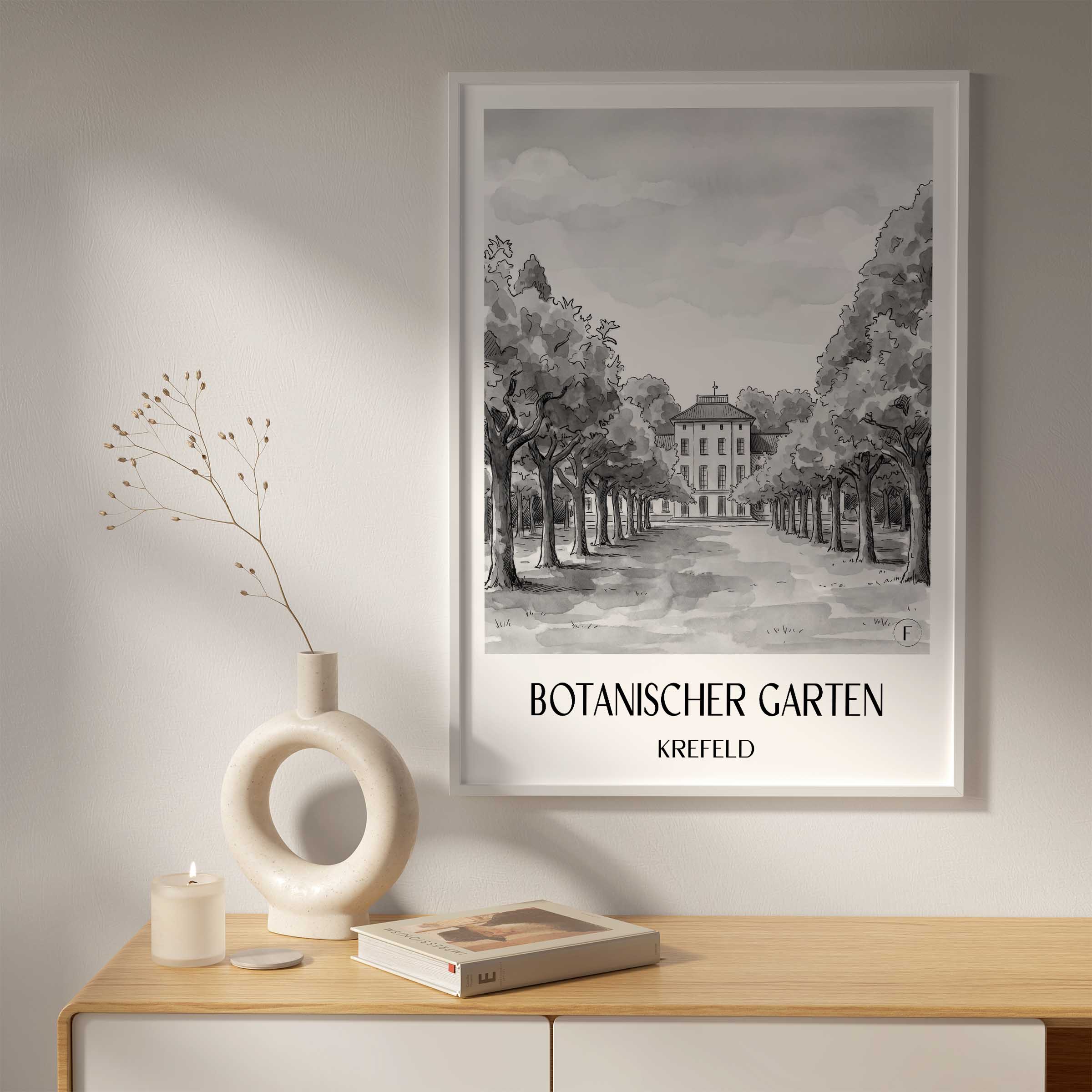 botanischer-garten-krefeld-deutschland-poster-aquarell-schwarz-weiss