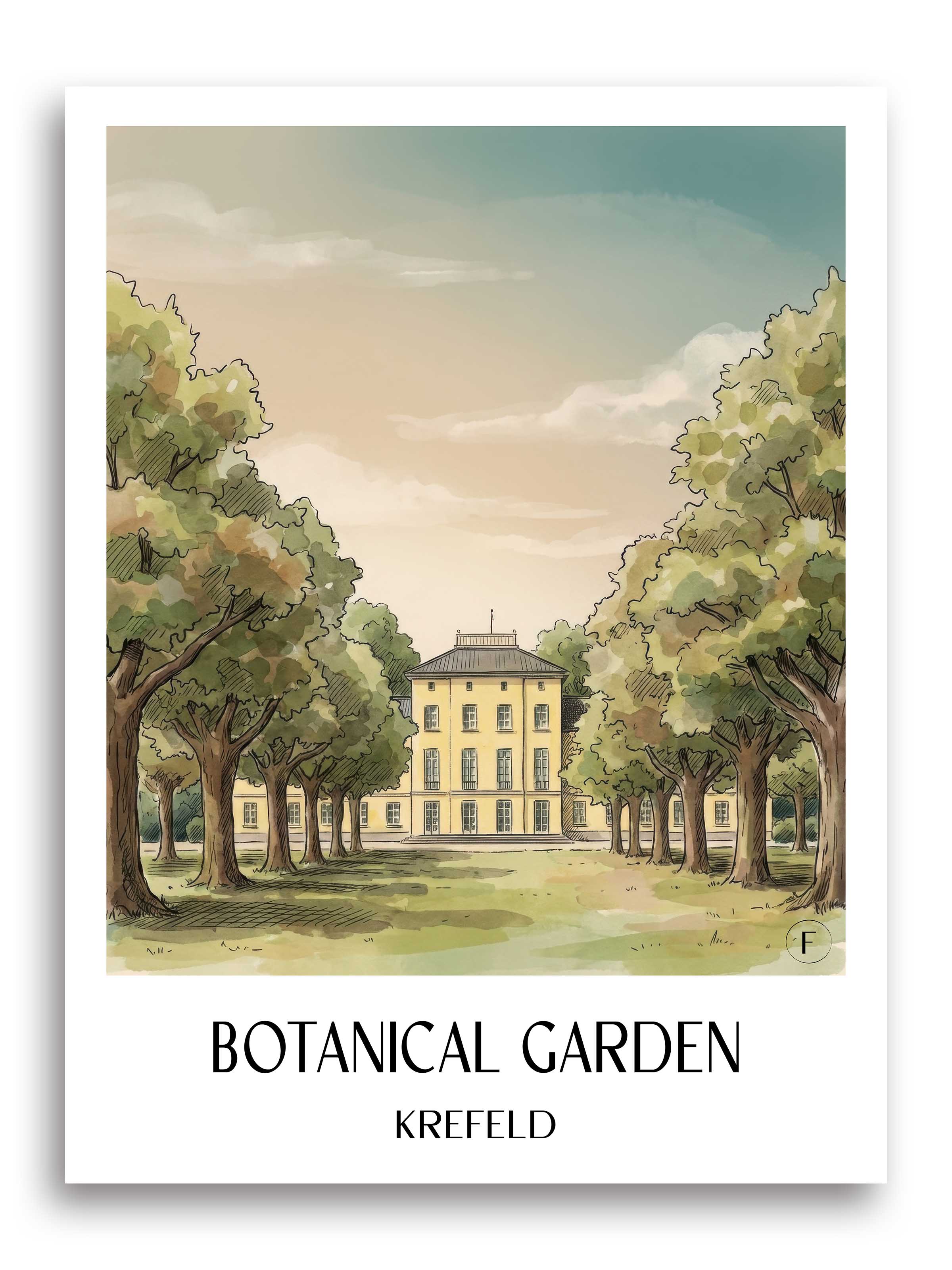 Botanischer Garten Poster - Krefeld - Deutschland Kunstdruck - Aquarell von A4 bis A1 - favplace