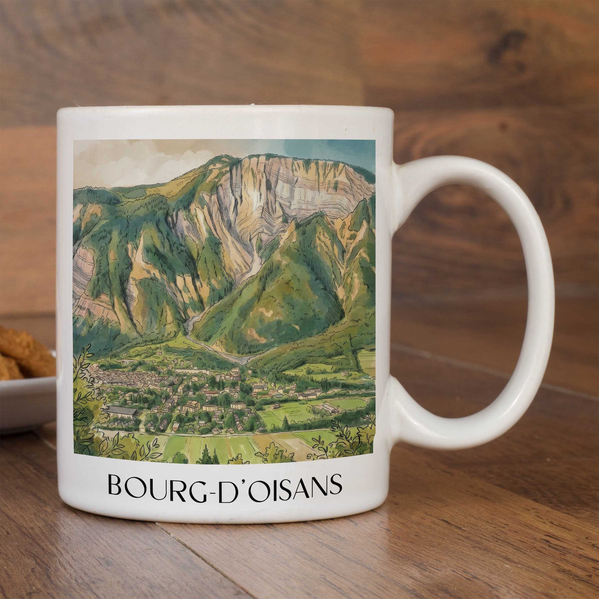 bourg-d'oisans-isère-frankreich-kaffeebecher-aquarell