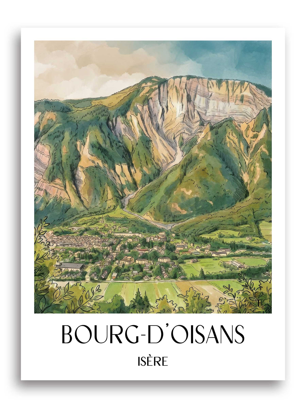 bourg-d'oisans-isère-frankreich-poster-aquarell