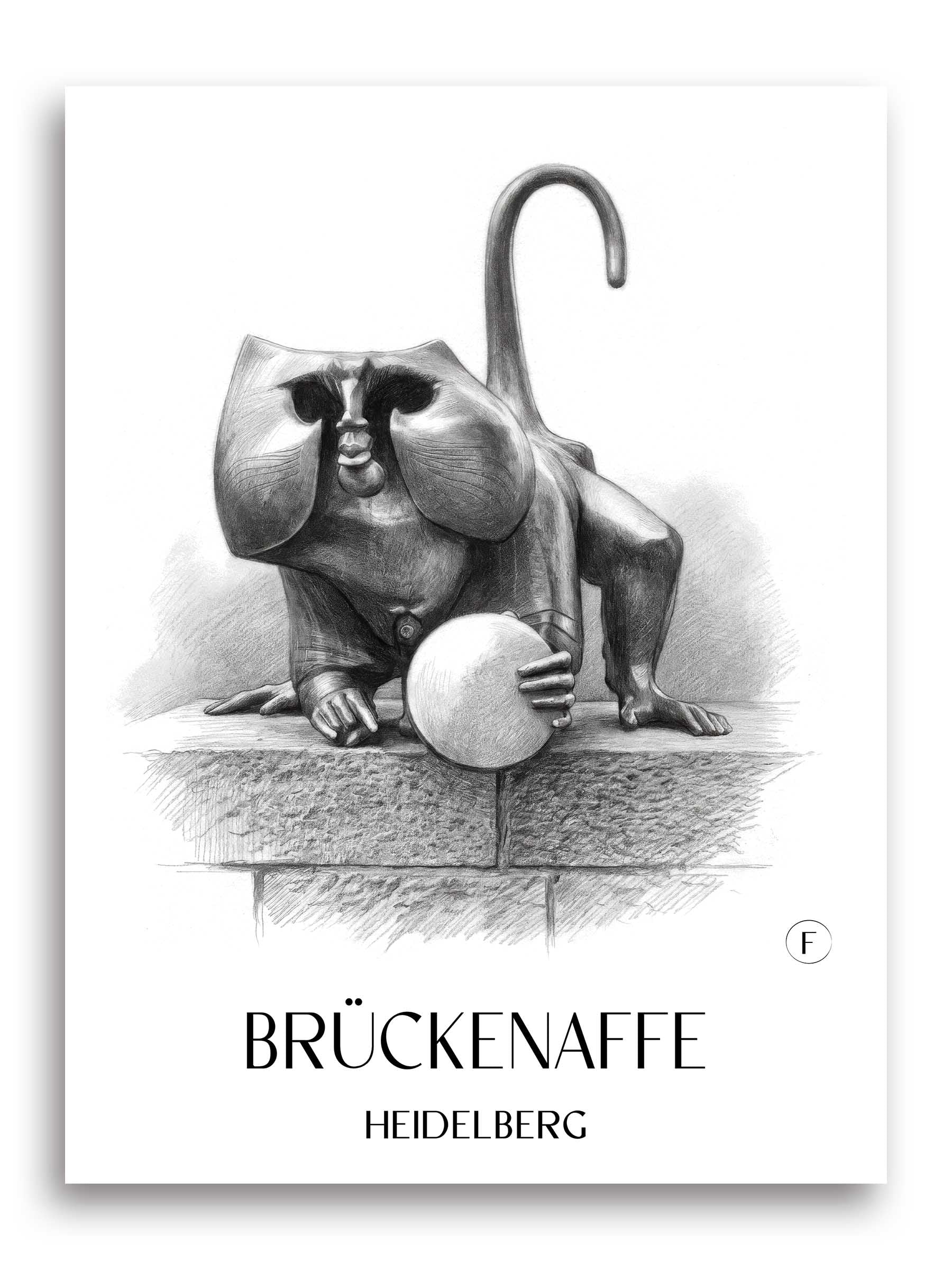 brückenaffe-heidelberg-deutschland-poster-bleistift-zeichnung-drawing