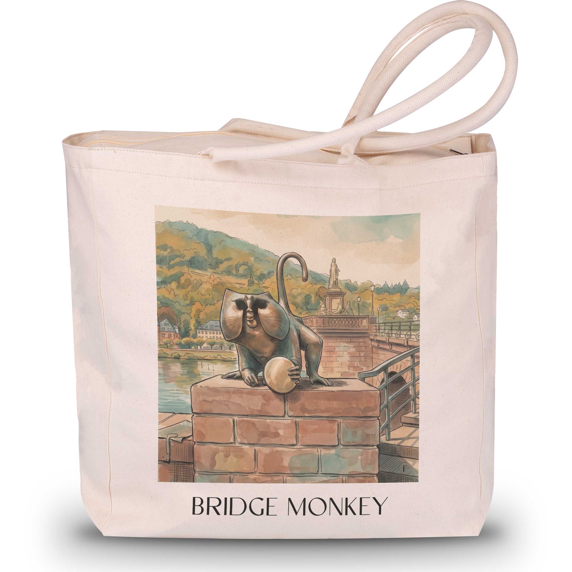 Brückenaffe Shopping Tasche - Heidelberg - Deutschland Tote Bag - Einkaufstasche im Aquarell Stil - favplace