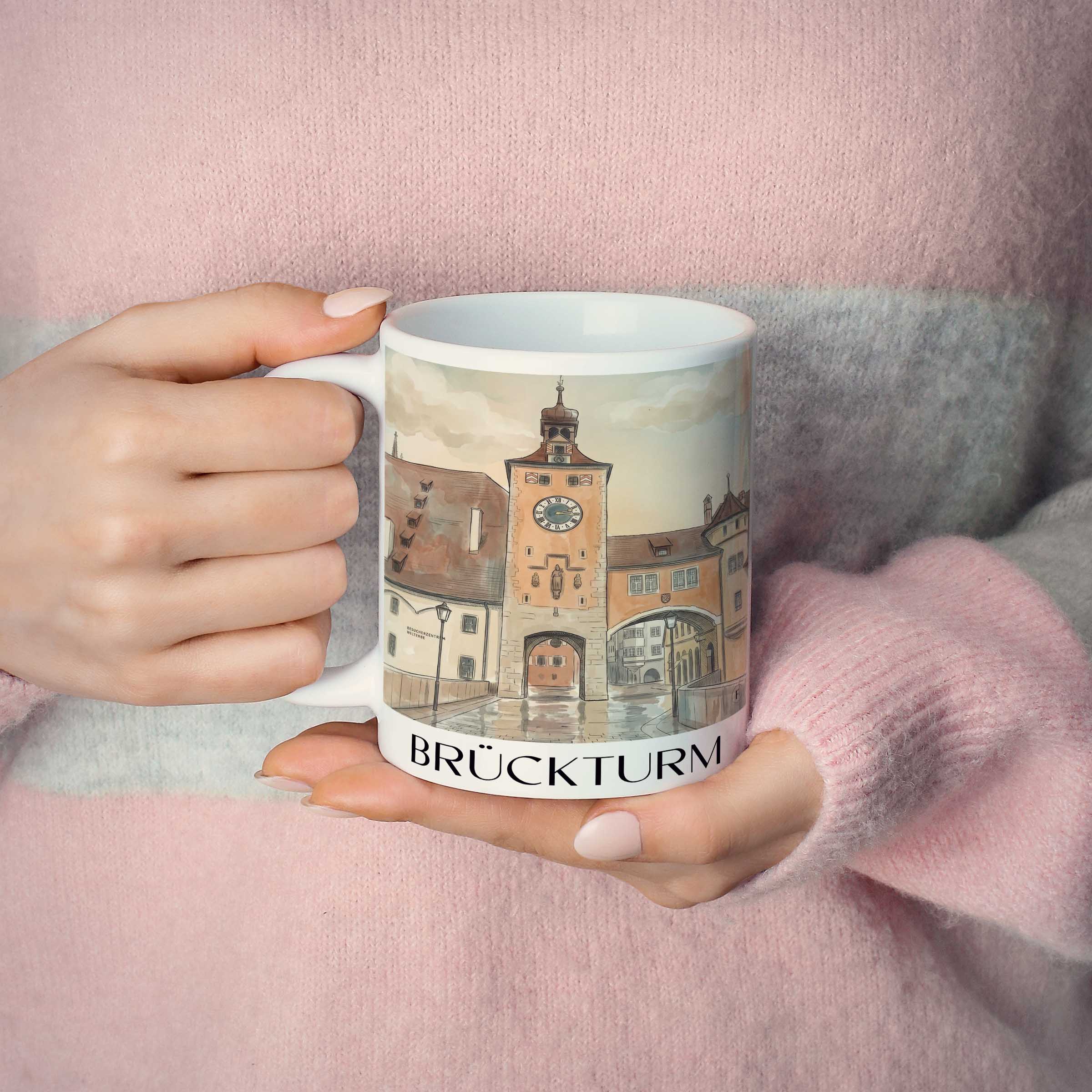 brückturm-regensburg-deutschland-kaffeebecher-aquarell