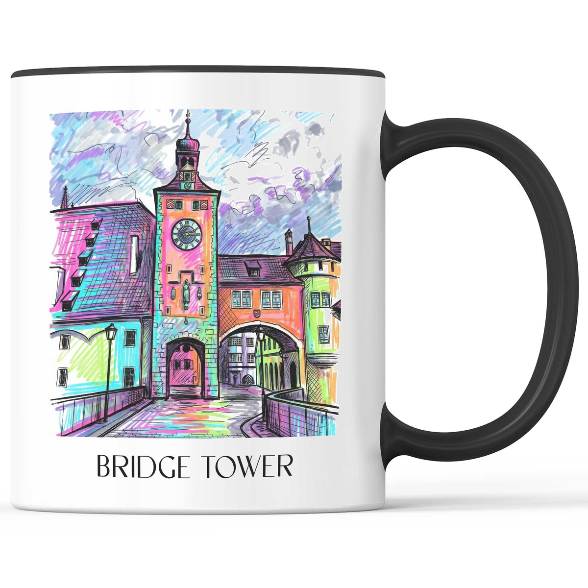 Brückturm Kaffeebecher - Regensburg - Deutschland Becher - Kaffeetasse im Tag Graffiti Stil - favplace