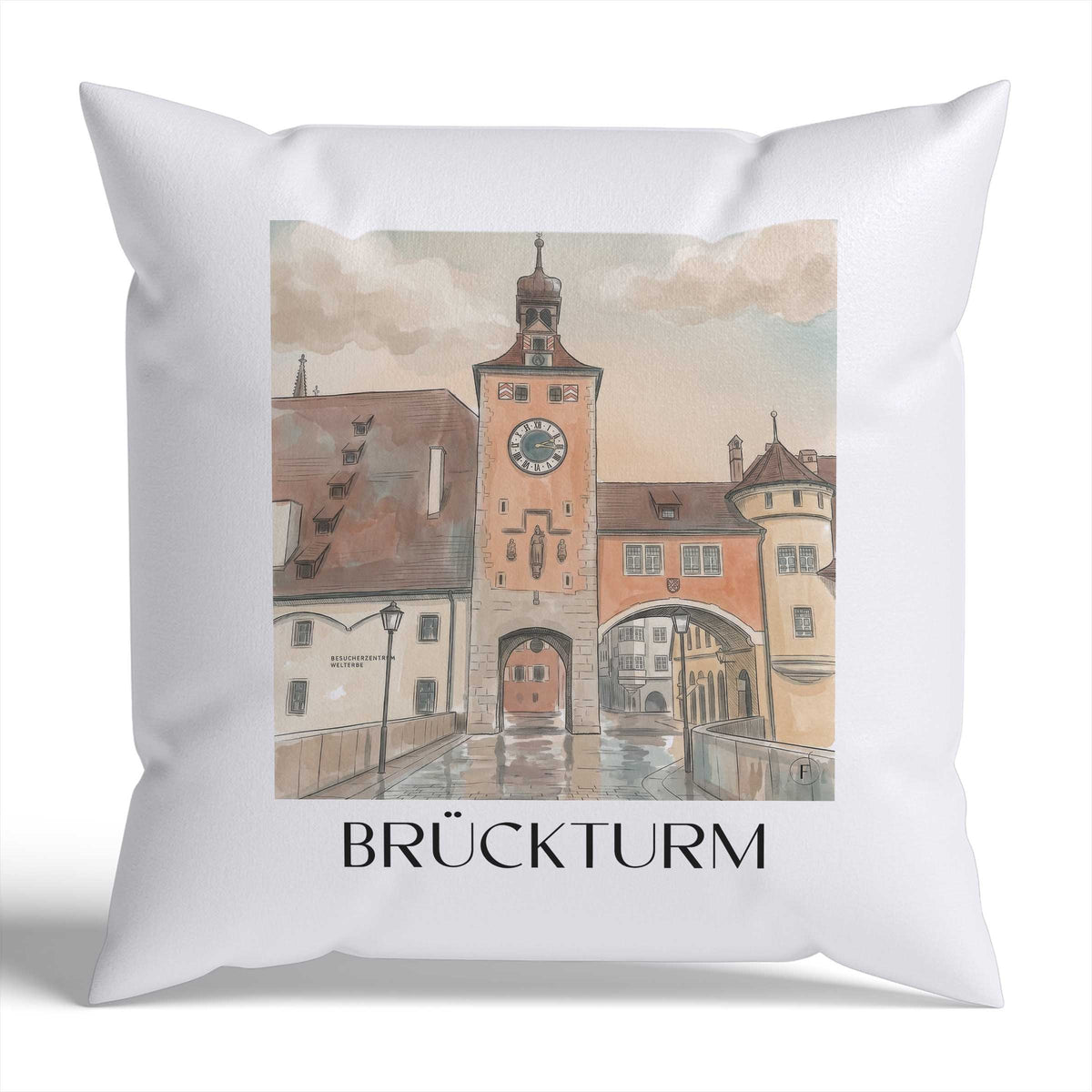 brückturm-regensburg-deutschland-kissenbezug-aquarell