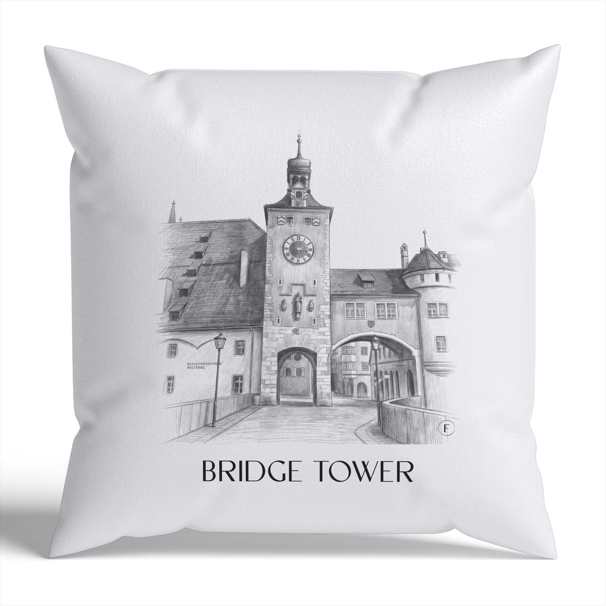 Brückturm Kissenhülle - Zierkissen Bezug - Regensburg - Deutschland Kissen bzw. Kissenbezug im Zeichnung Stil - favplace