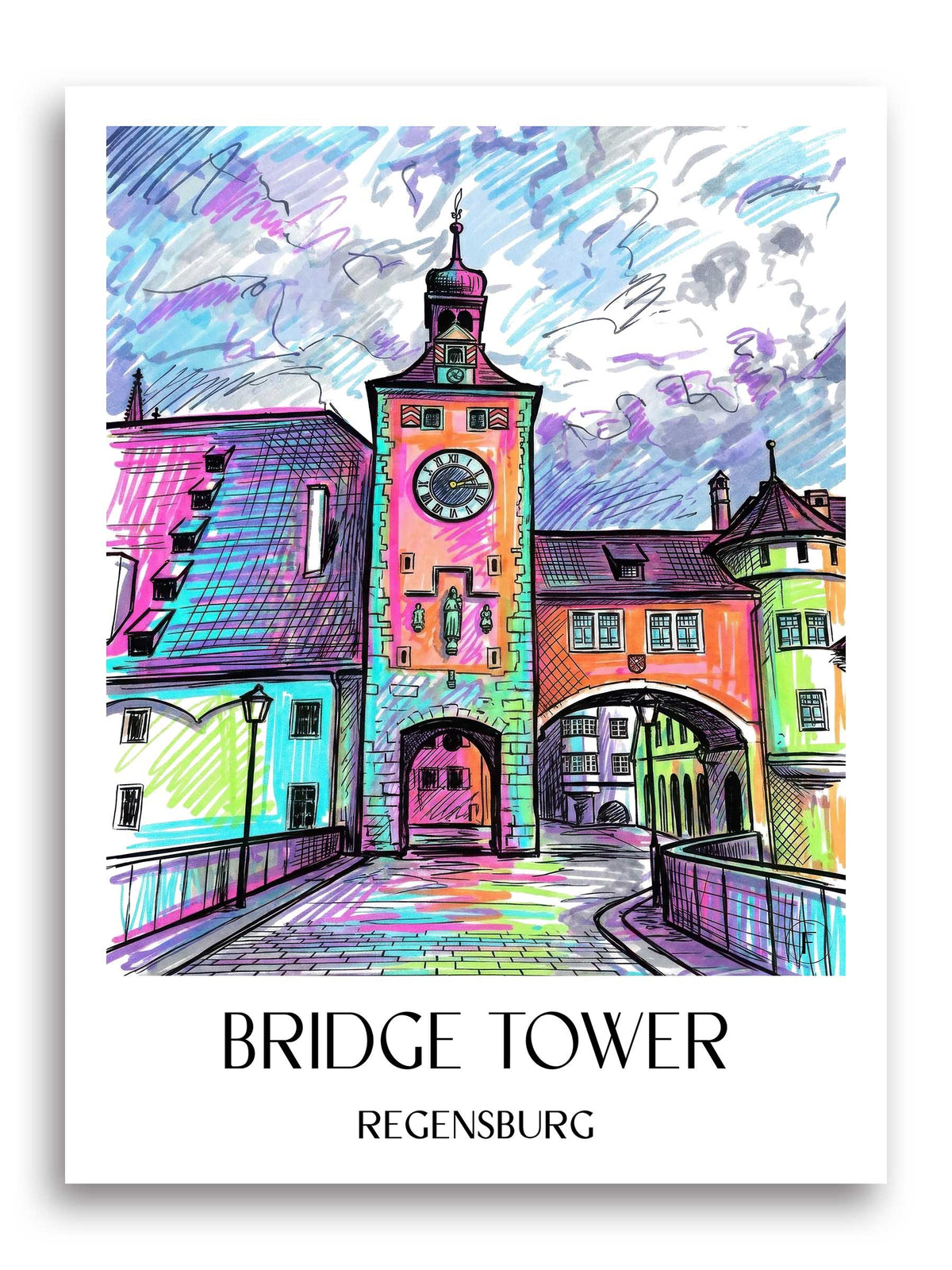Brückturm Poster - Regensburg - Deutschland Kunstdruck - Tag Graffiti von A4 bis A1 - favplace