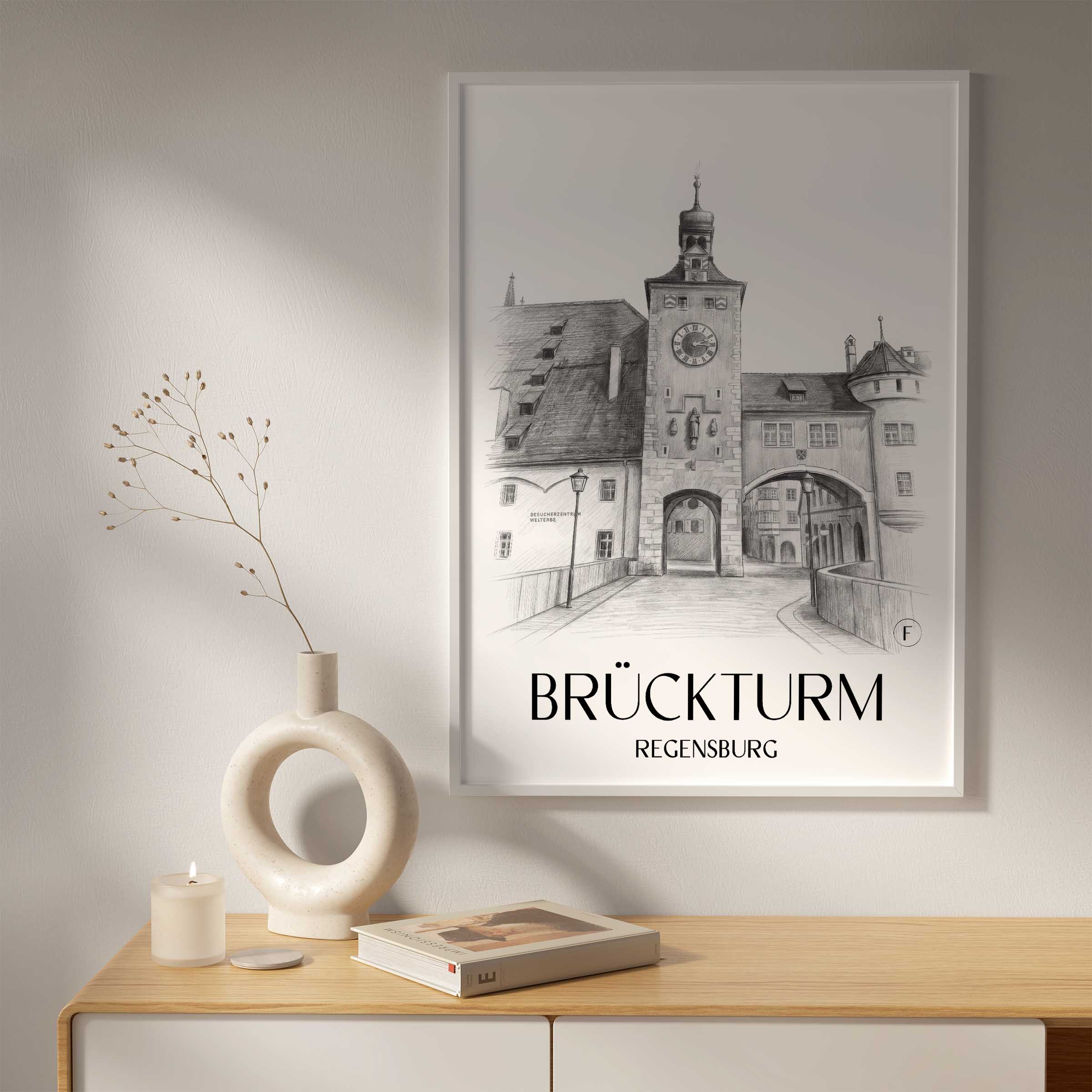 brückturm-regensburg-deutschland-poster-bleistift-zeichnung-drawing